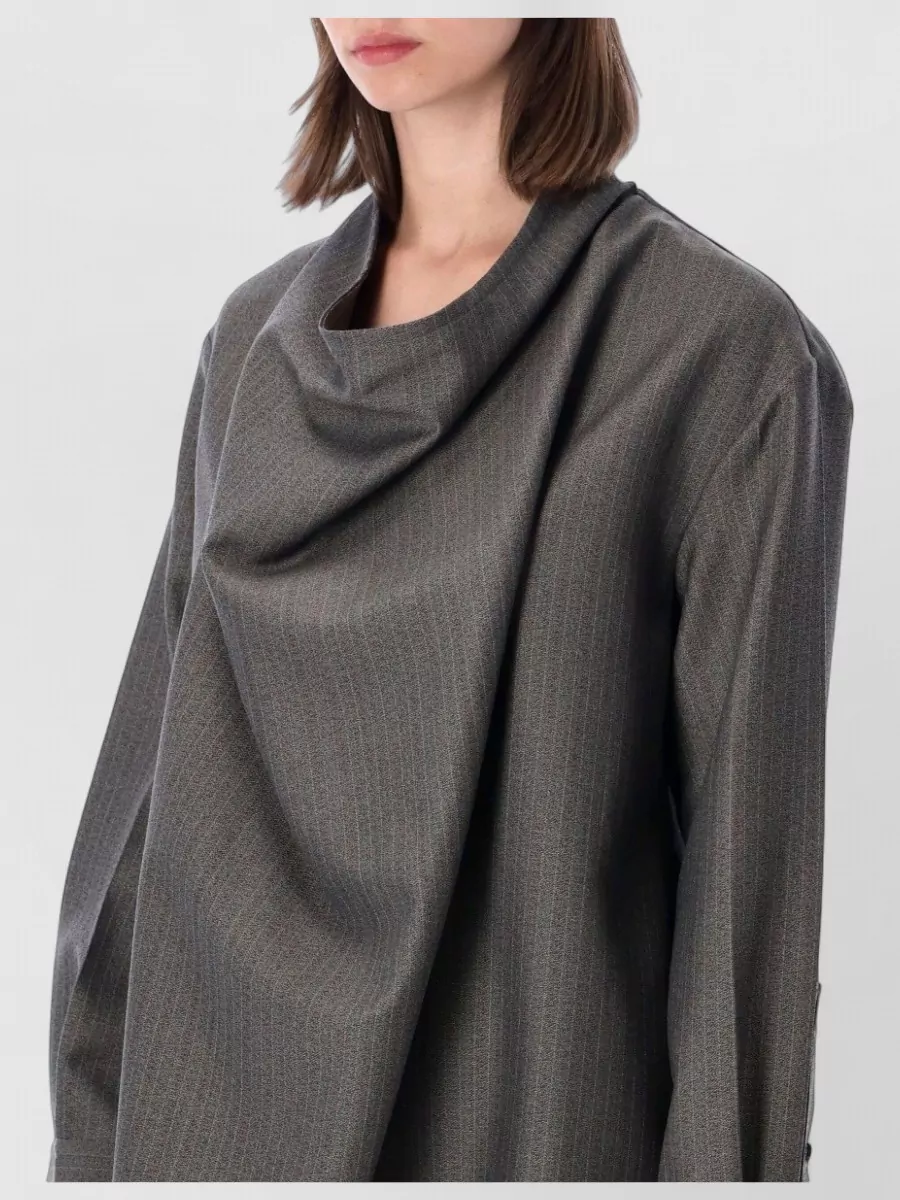 Bottega Veneta Wool Draped Asymmetric Long-Sleeve Blouse