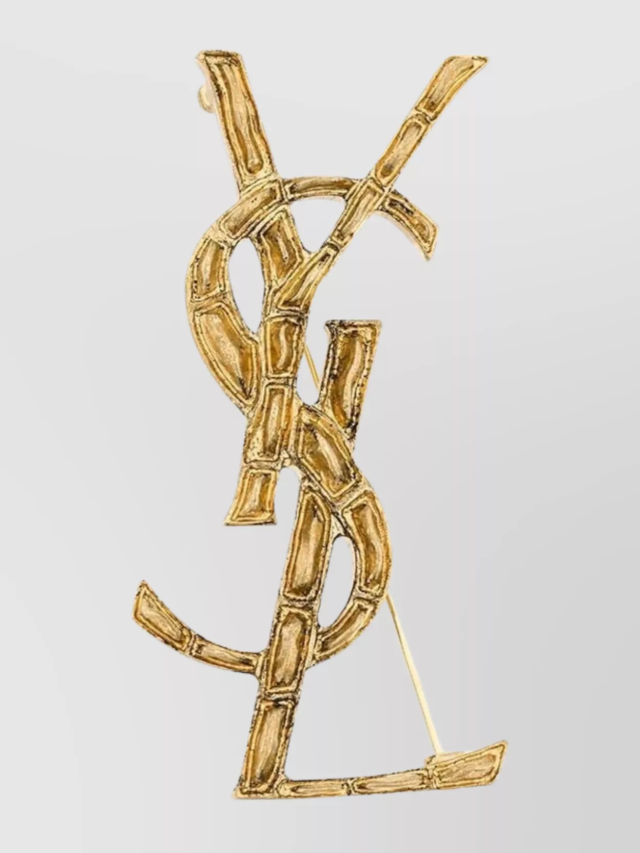 Saint Laurent Opulent Gold Textured Brooche In Beige