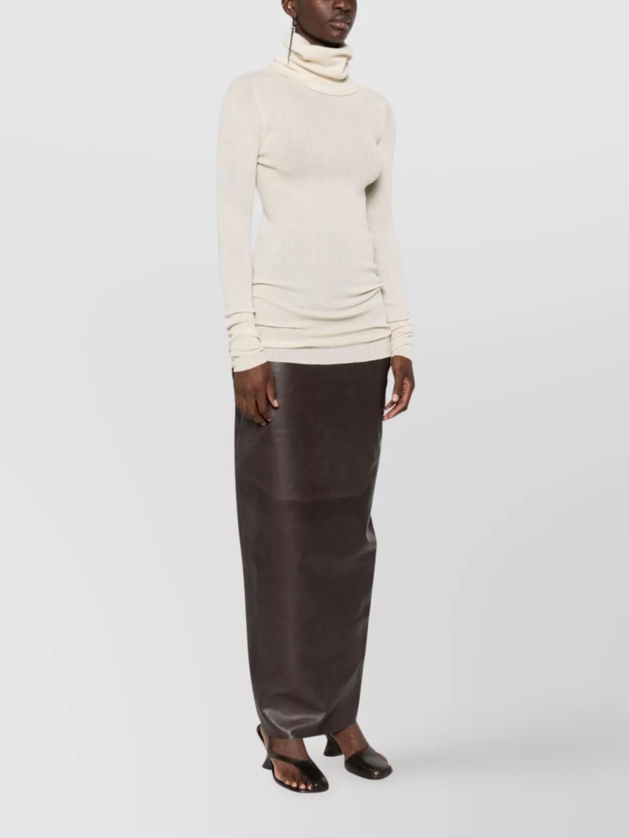 Rick Owens Ribbed Wool Turtleneck Sweater With Seam Detail