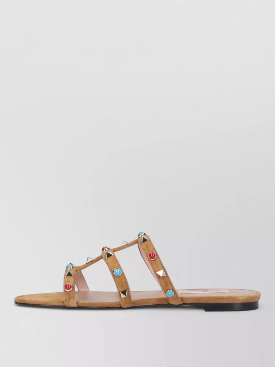Valentino Garavani Sandal Open Toe Flat Sole Studded Straps