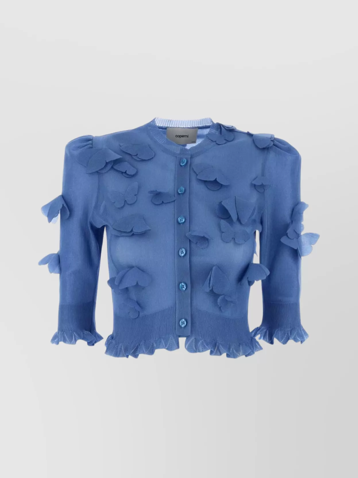 Coperni Knit Cardigan With 3d Appliqué And Ruffled Hem