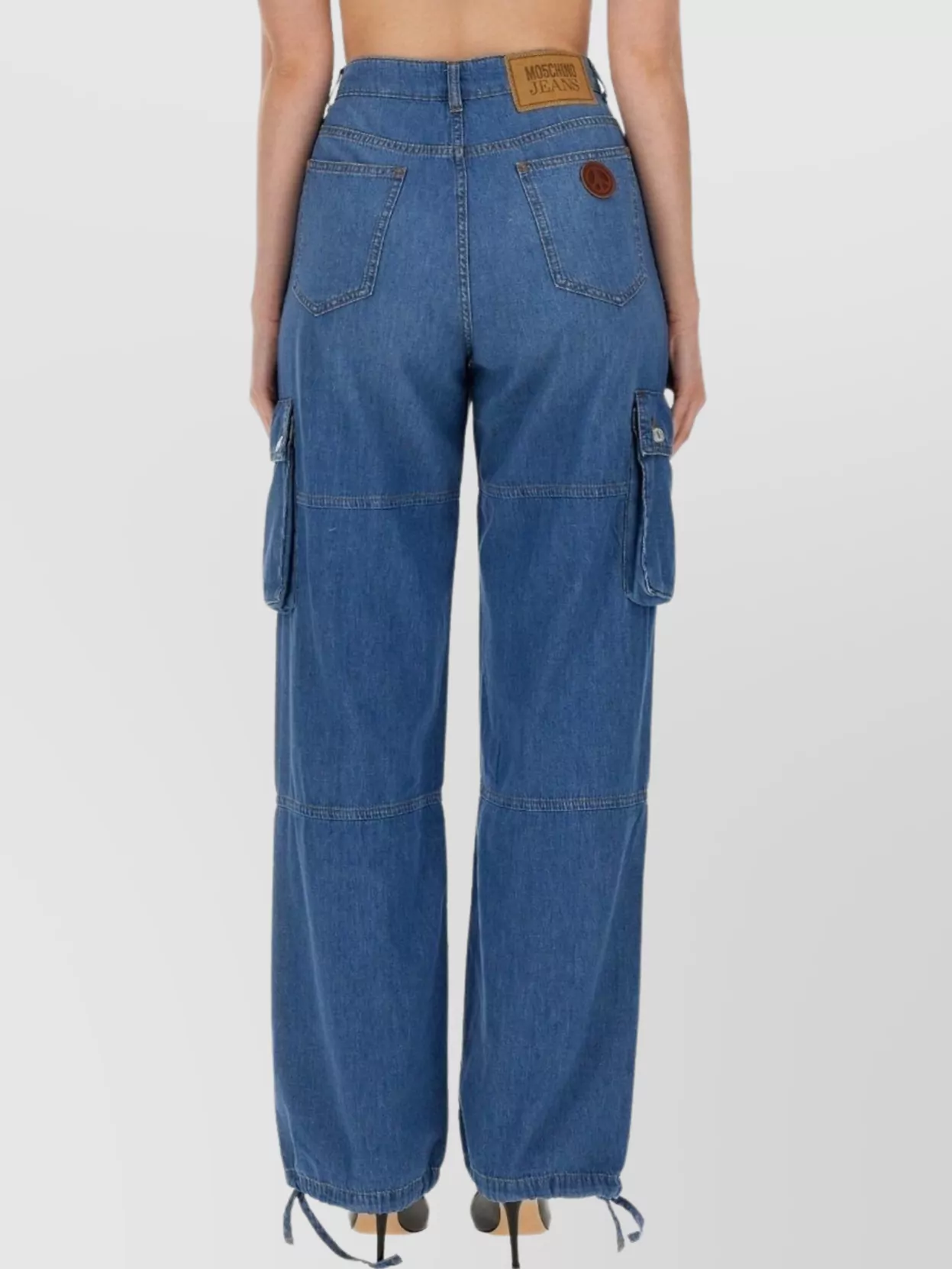 Shop Moschino Wide Leg Cargo Trousers With Drawstring Hem
