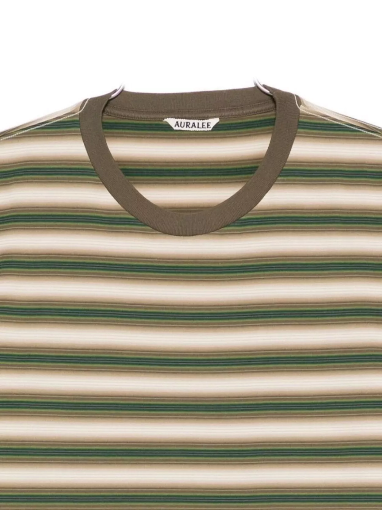 Auralee Striped Pattern Cotton T-Shirt With Short Sleeves