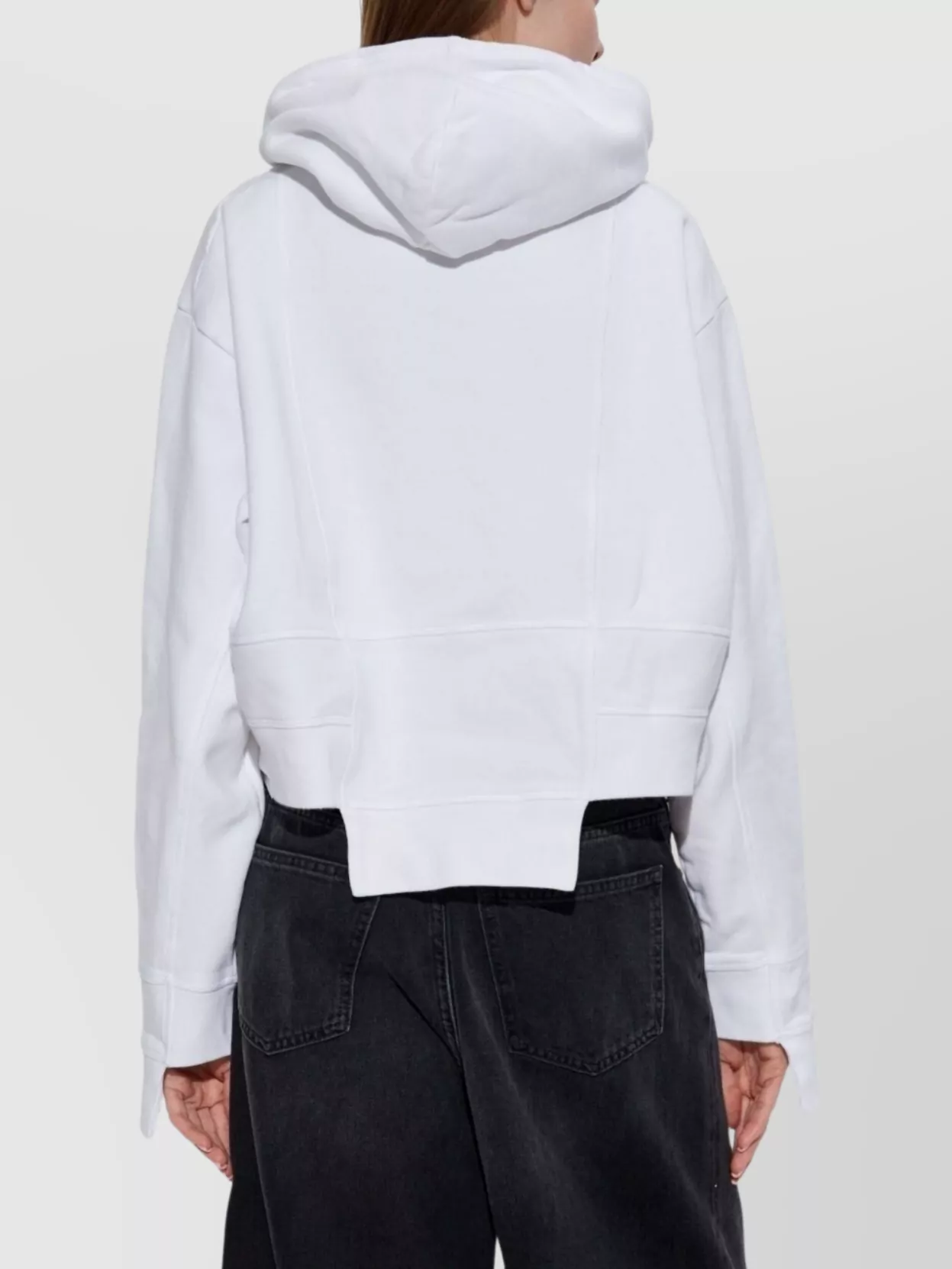 Dsquared2 Asymmetric Hem Cropped Hoodie Drawstring In White