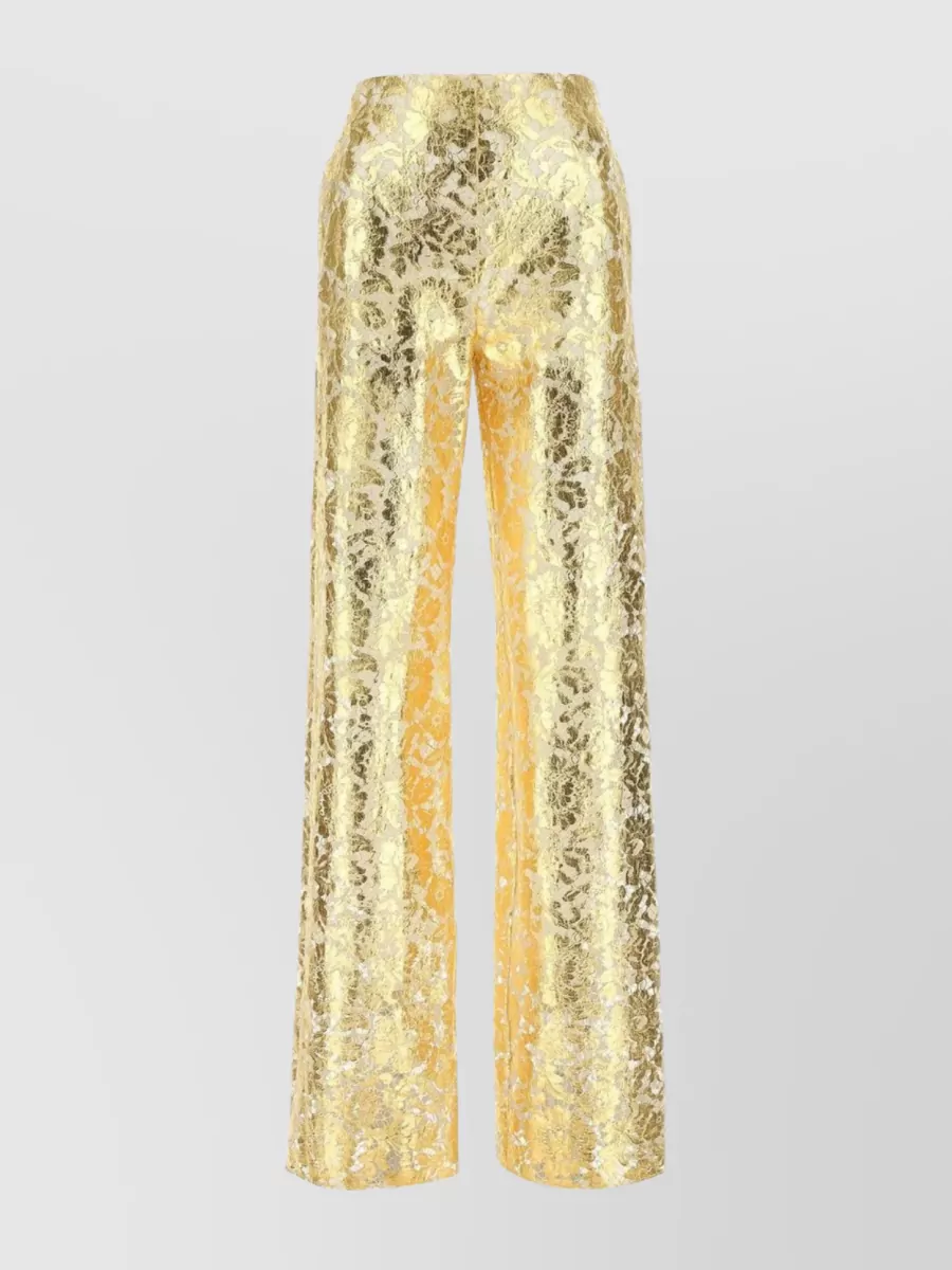 Shop Valentino Embellished High-waisted Wide-leg Trousers In Cream