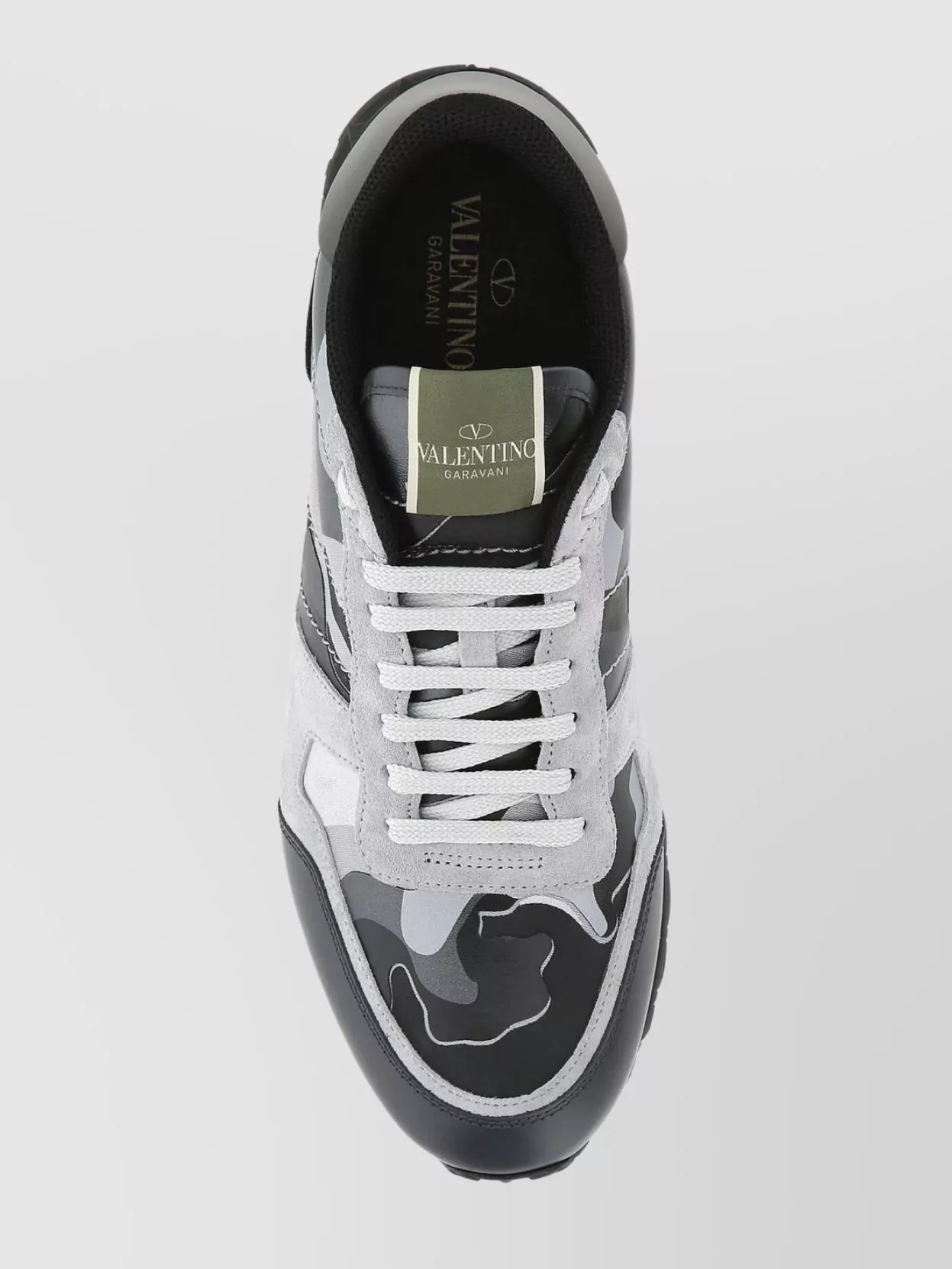 Valentino Rockrunner Camouflage Sneakers With Multicolor Fabric And Nappa Leather In Black