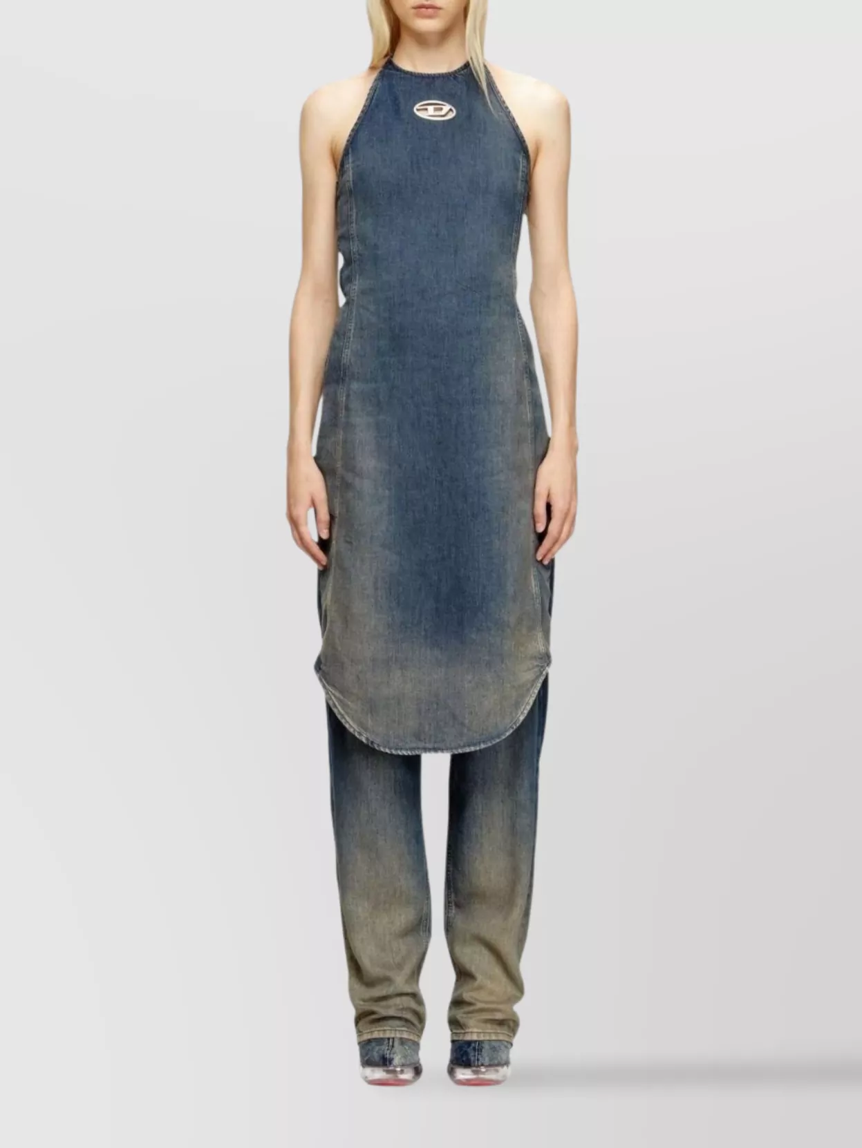 Diesel Washed Out Halter Neck Sleeveless Jumpsuit