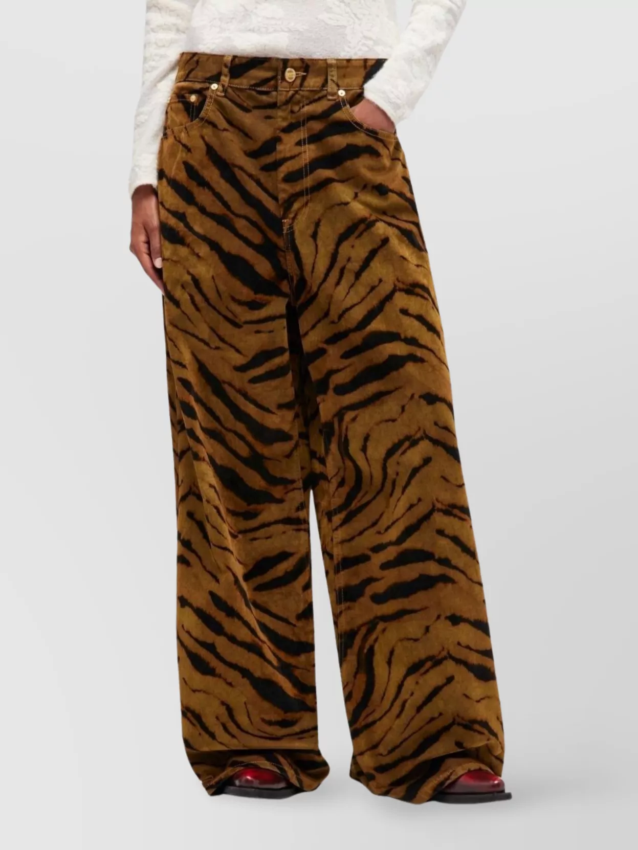 Ganni Baggy Jeans Featuring Tiger Stripe Design