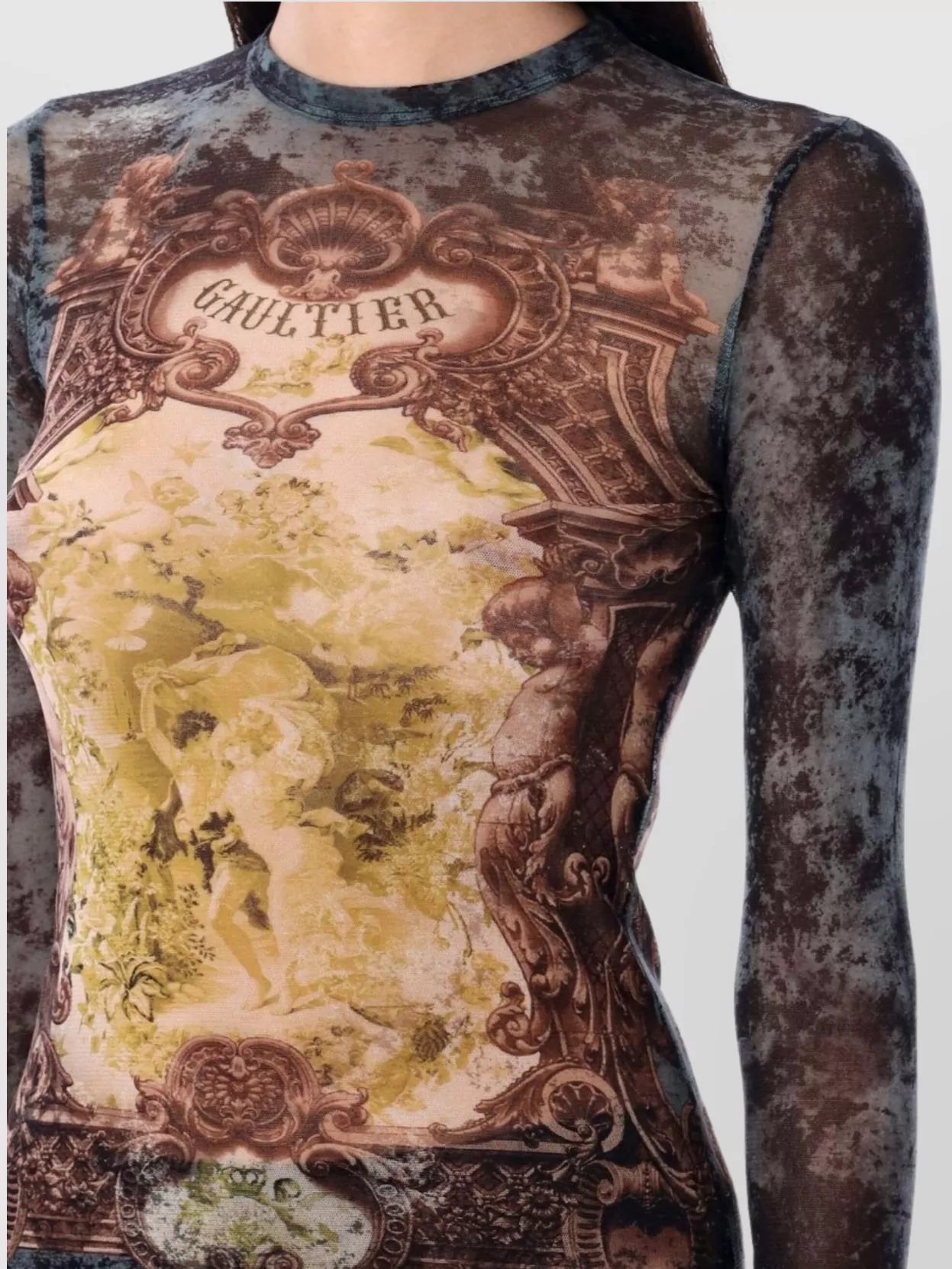 Jean Paul Gaultier Mesh Medallion Top Ls In Brown