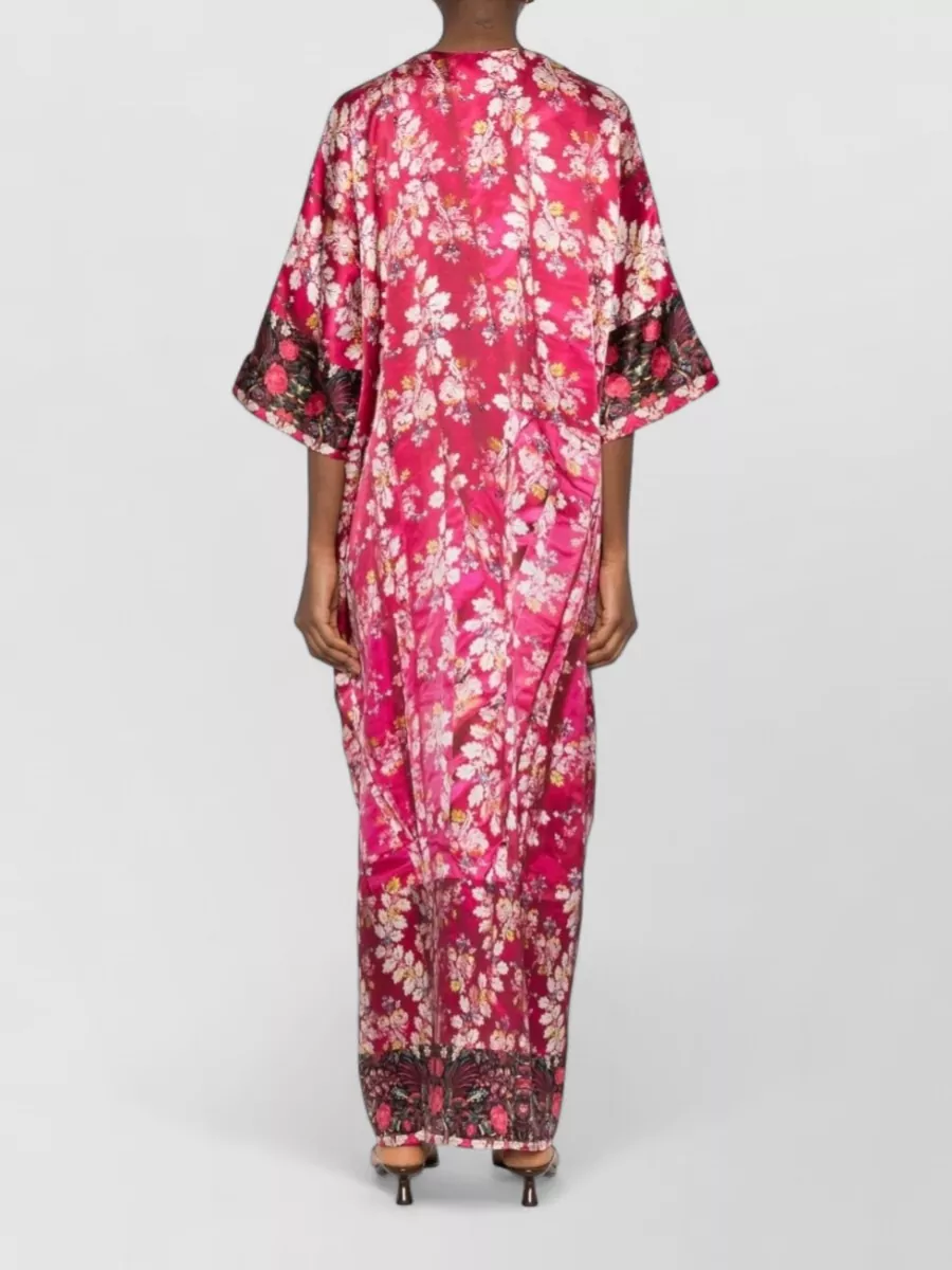 Pierre Louise Mascia Silk Floral-Print V-Neck Short-Sleeve Maxi Dress