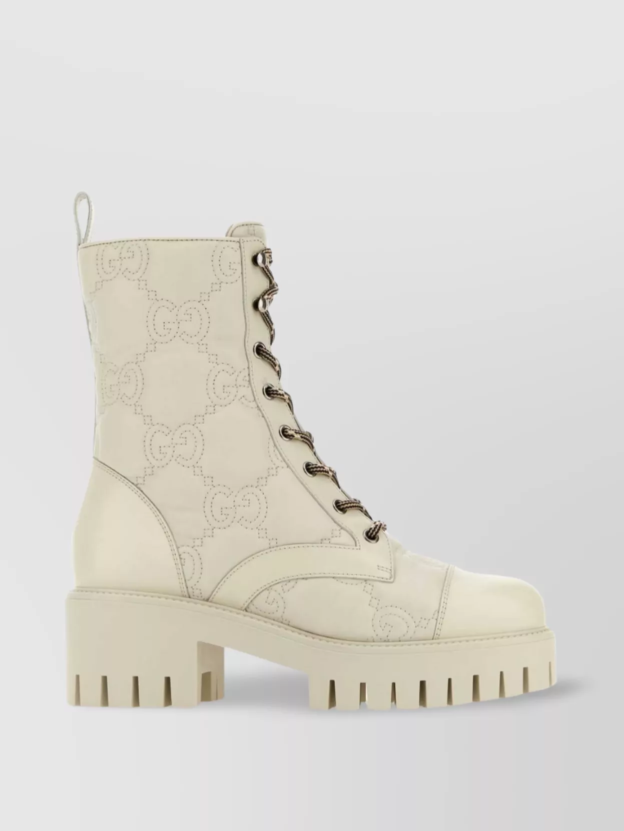 Shop Gucci Leather Ankle Boots With Textured Sole And Embroidered Detail In Beige