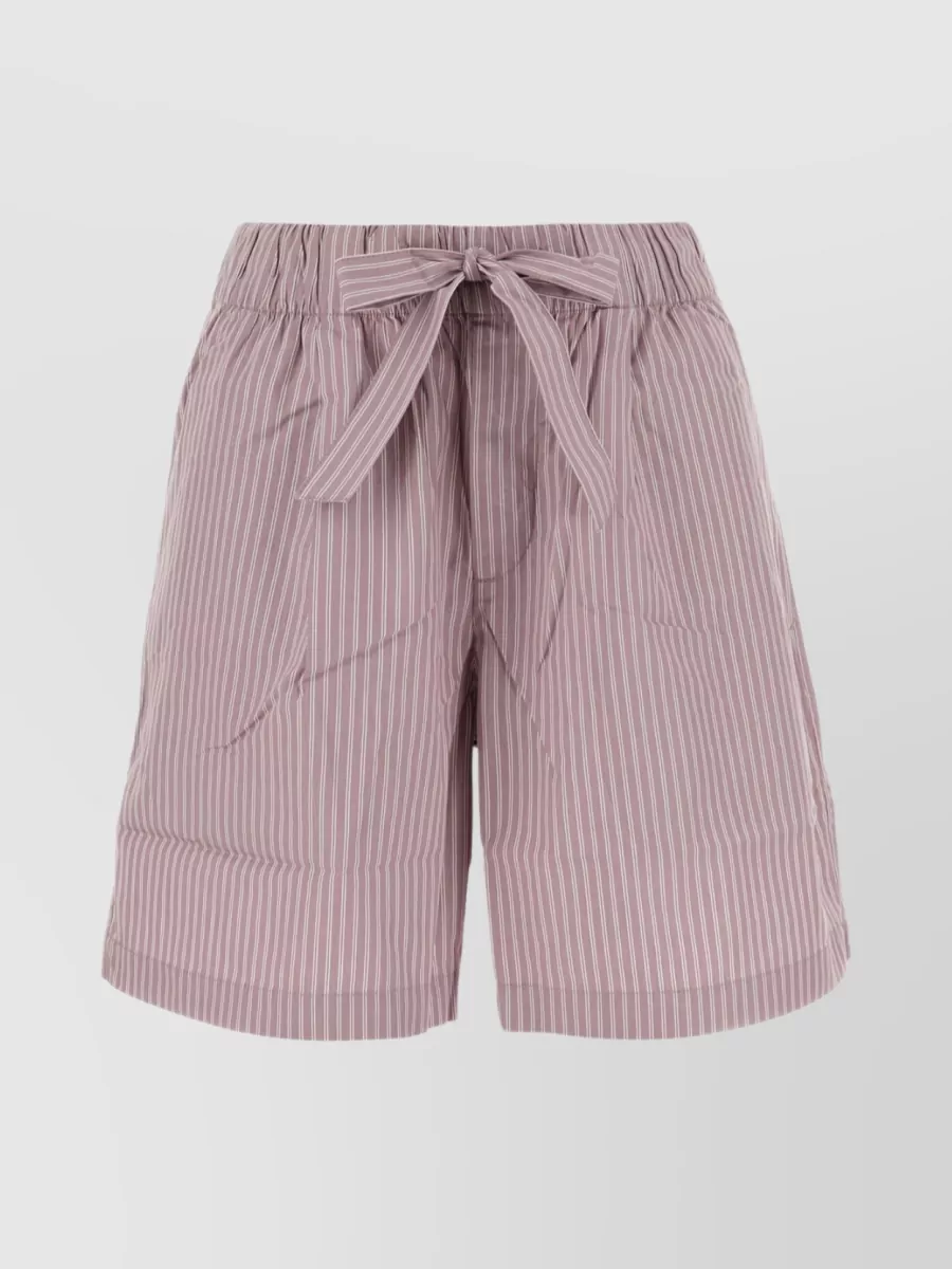 Shop Tekla Striped Embroidered Cotton Shorts In Cream