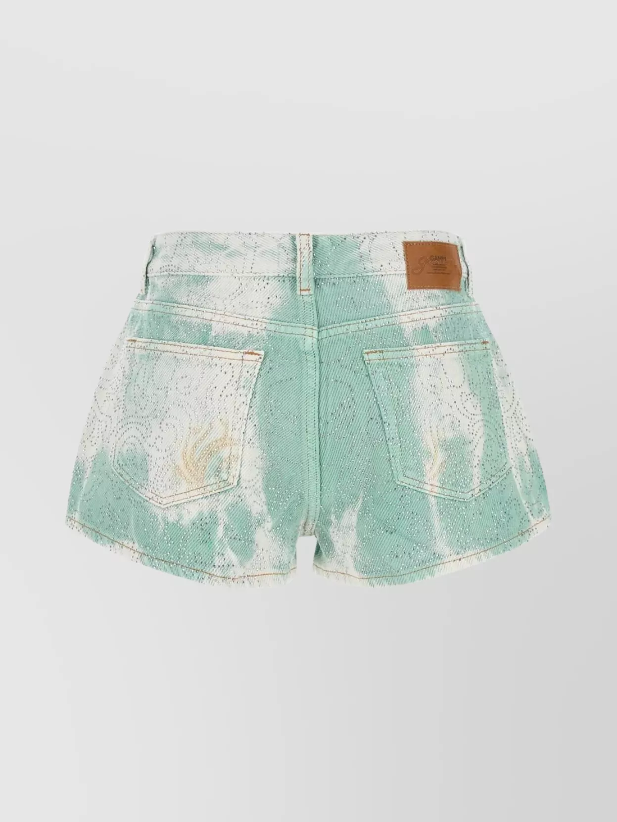 Ganni High-waisted Denim Shorts Featuring Tie-dye Effect In Green