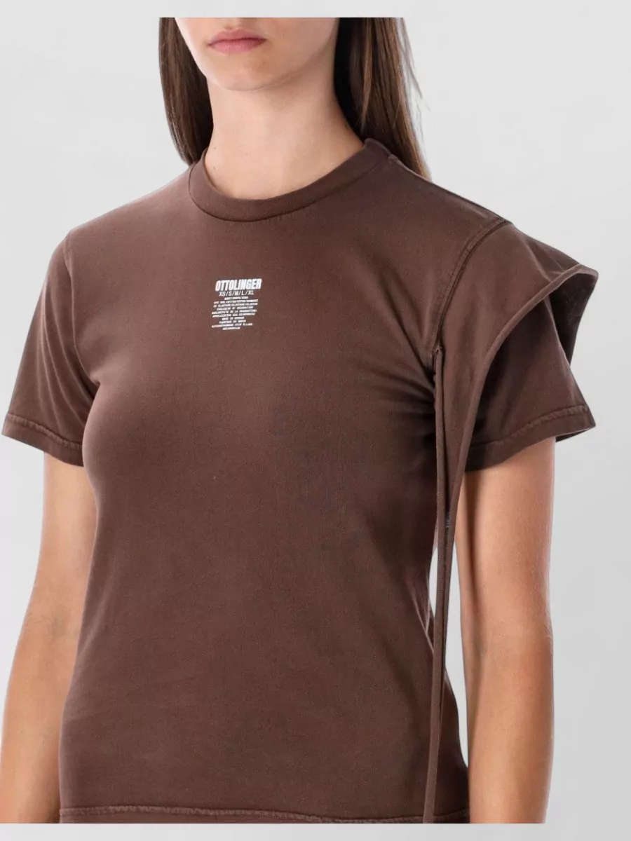 Ottolinger Organic Cotton Fitted Logo Print Asymmetric Shoulder T-Shirt