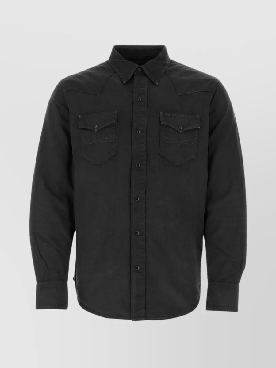 Shop Polo Ralph Lauren Cotton Shirt With Front Chest Pockets In Black
