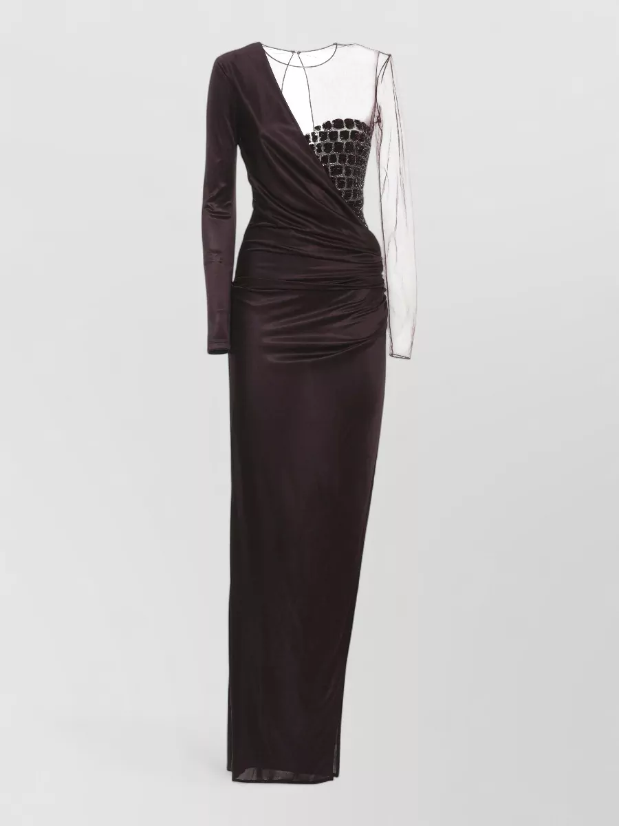 Elisabetta Franchi Viscose Long-Sleeve Draped Gown