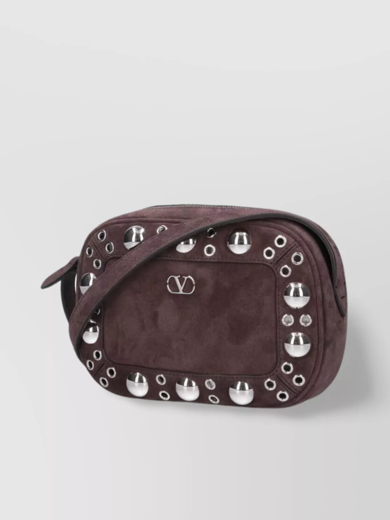 Valentino Studded Suede Shoulder Bag With Adjustable Strap