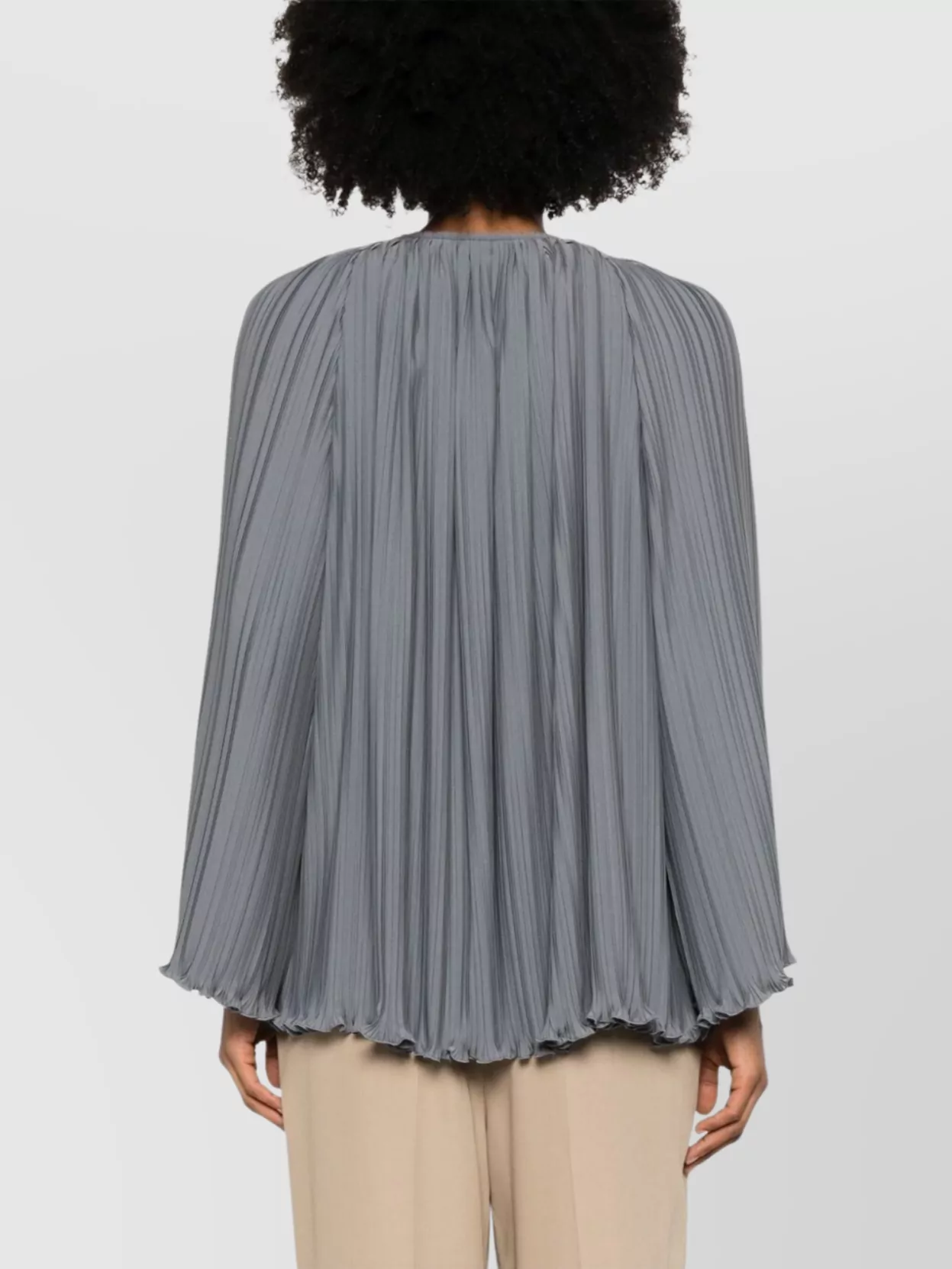 Lanvin Sleeved Pleated Ruffle V-Neck Top