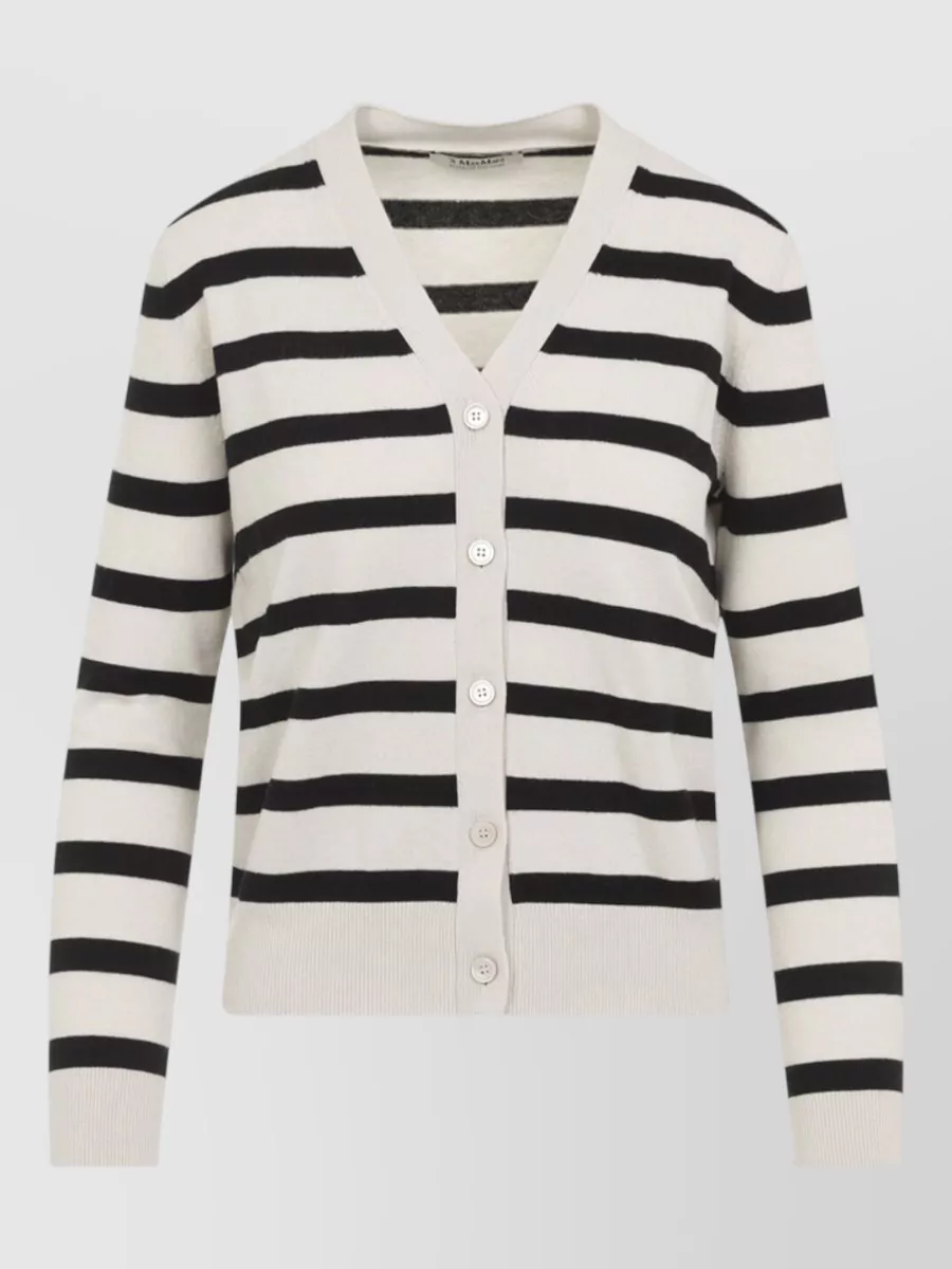 S Max Mara Striped V-Neck Wool Cardigan