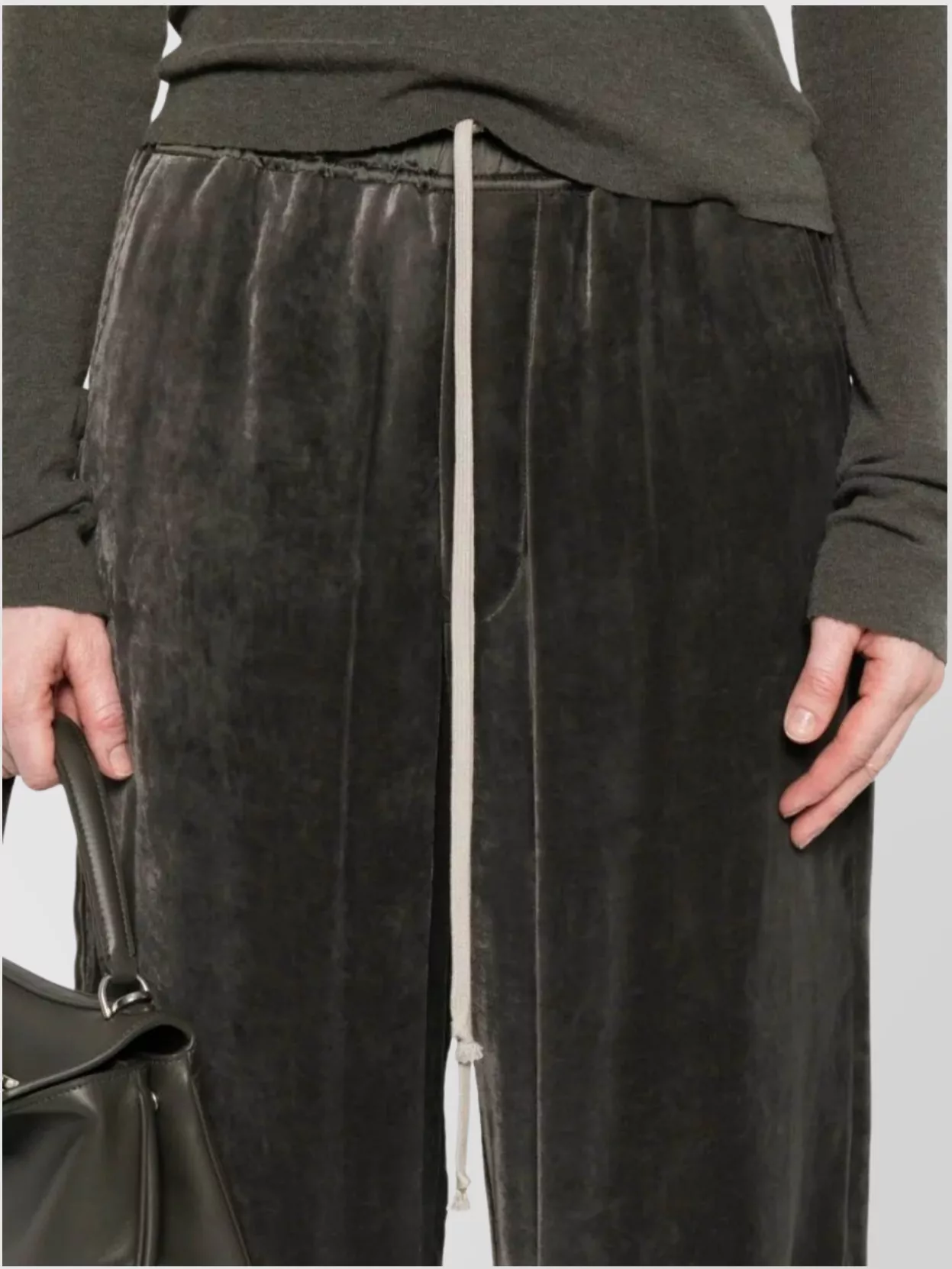 Rick Owens Velvet Drawstring Trousers Featuring Pockets
