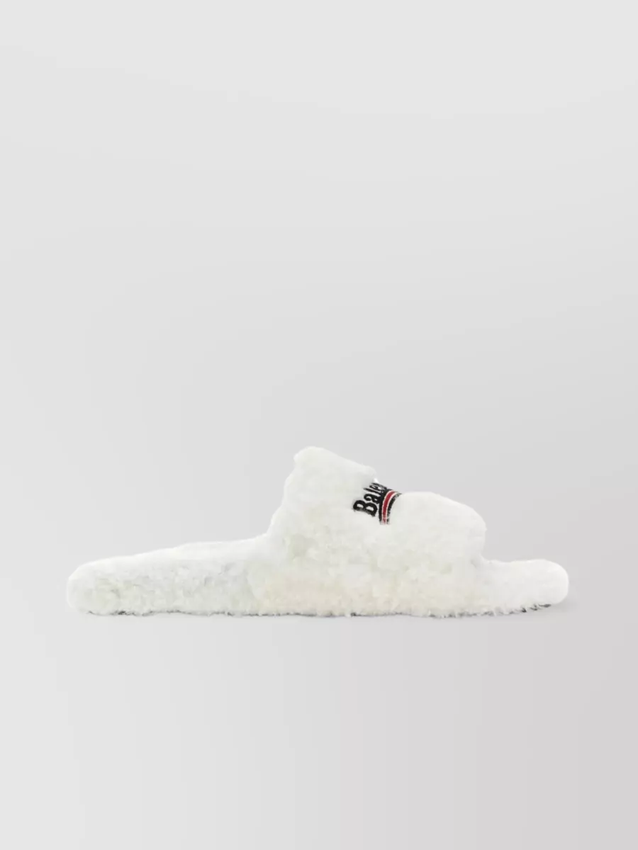 Balenciaga Shearling Furry Slippers With Round Toe And Flat Sole