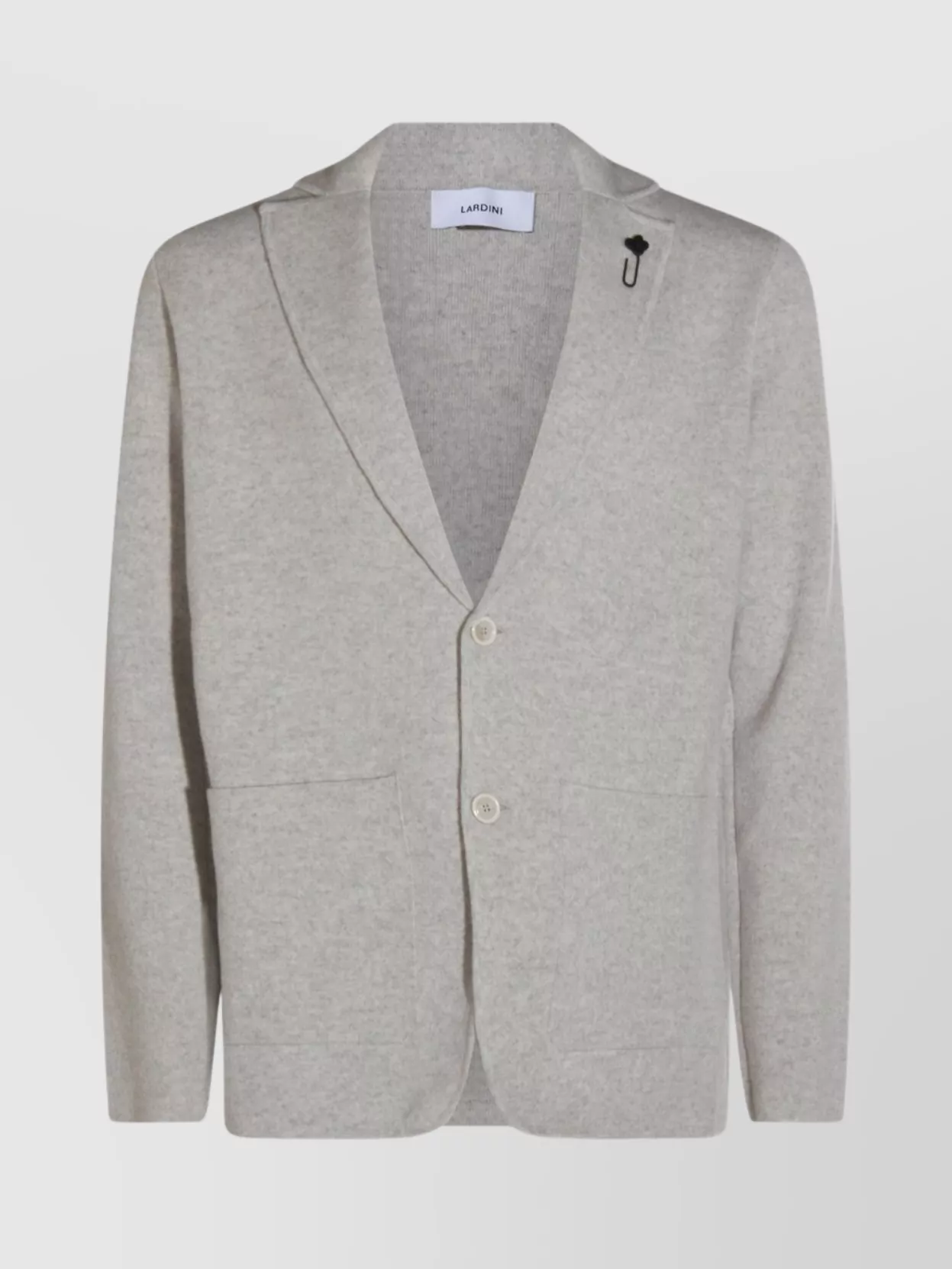 Lardini Crewneck Sweater With Notch Lapel And Patch Pockets In Gray