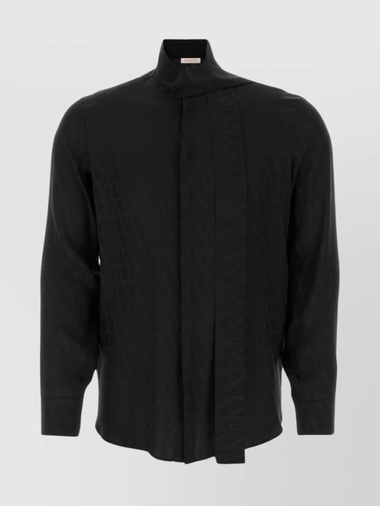Shop Valentino Silk Shirt With Mandarin Collar And Long Sleeves In Black