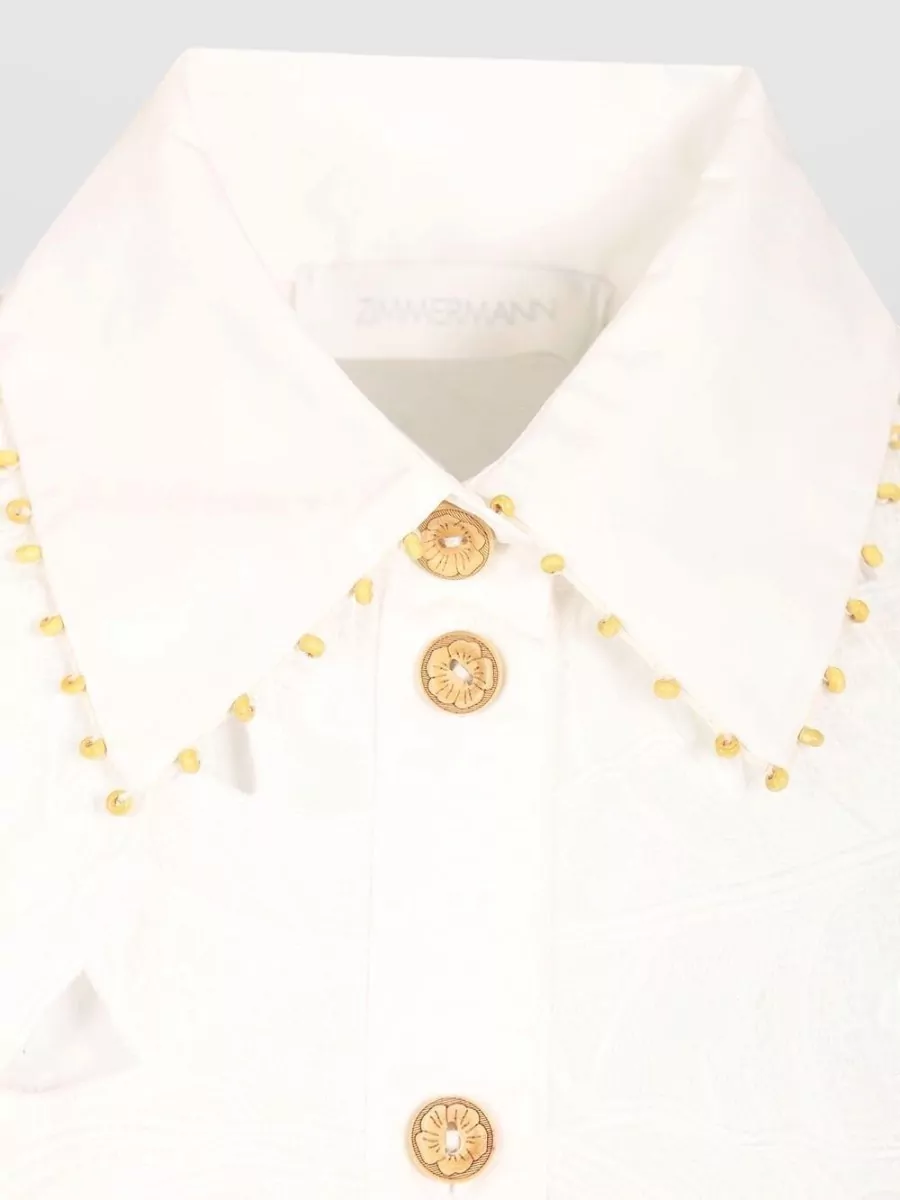 Zimmermann Embroidered Cropped Cotton Shirt