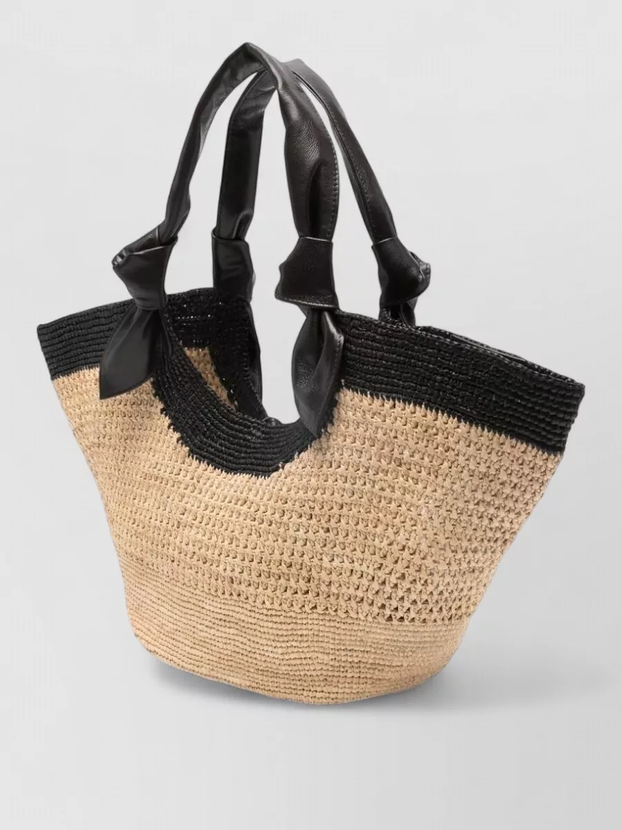 Hereu Rafia Tote Bag Silk Nylon Leather Handles