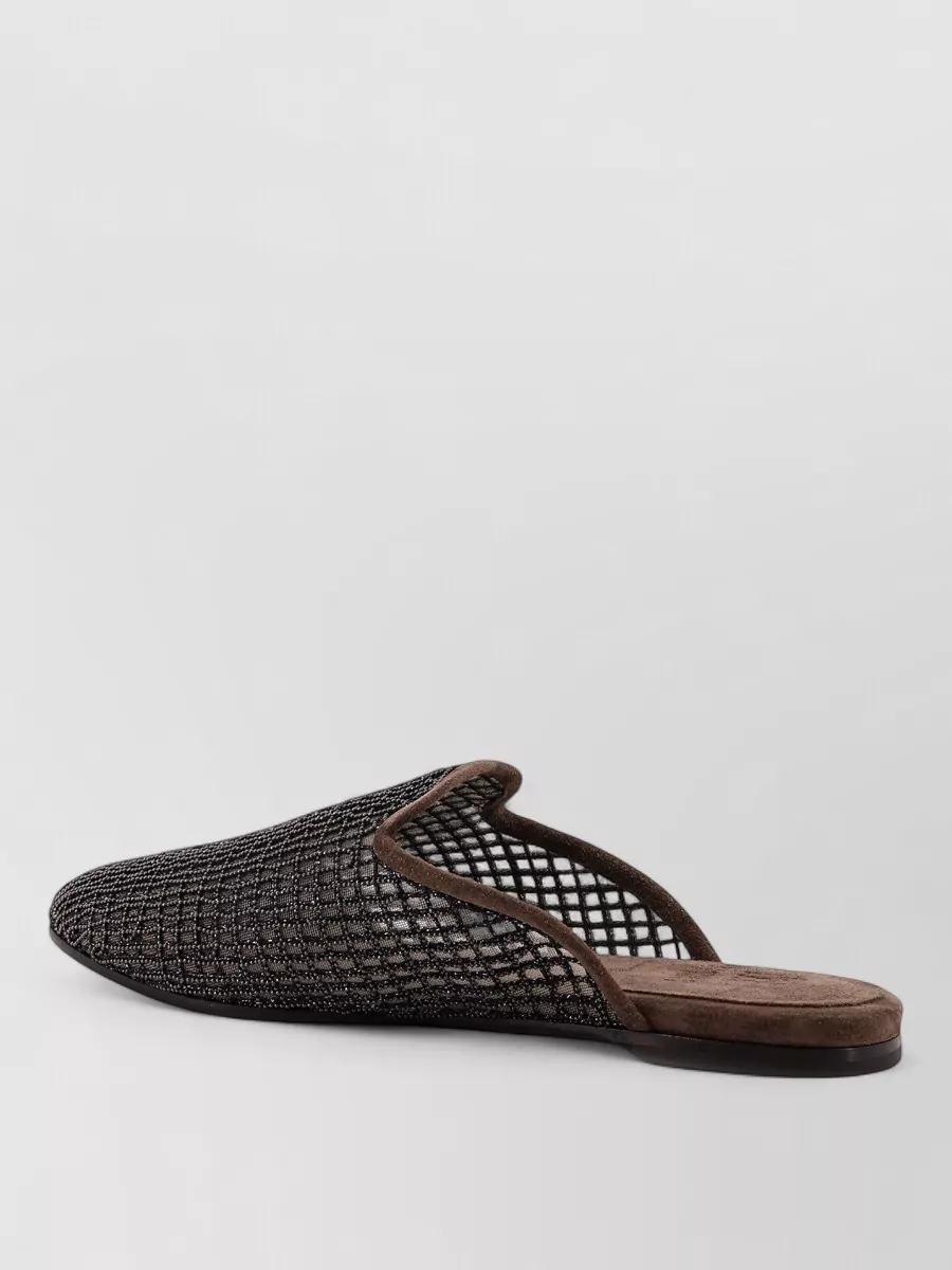 Brunello Cucinelli Leather Mesh Slip-On Slippers