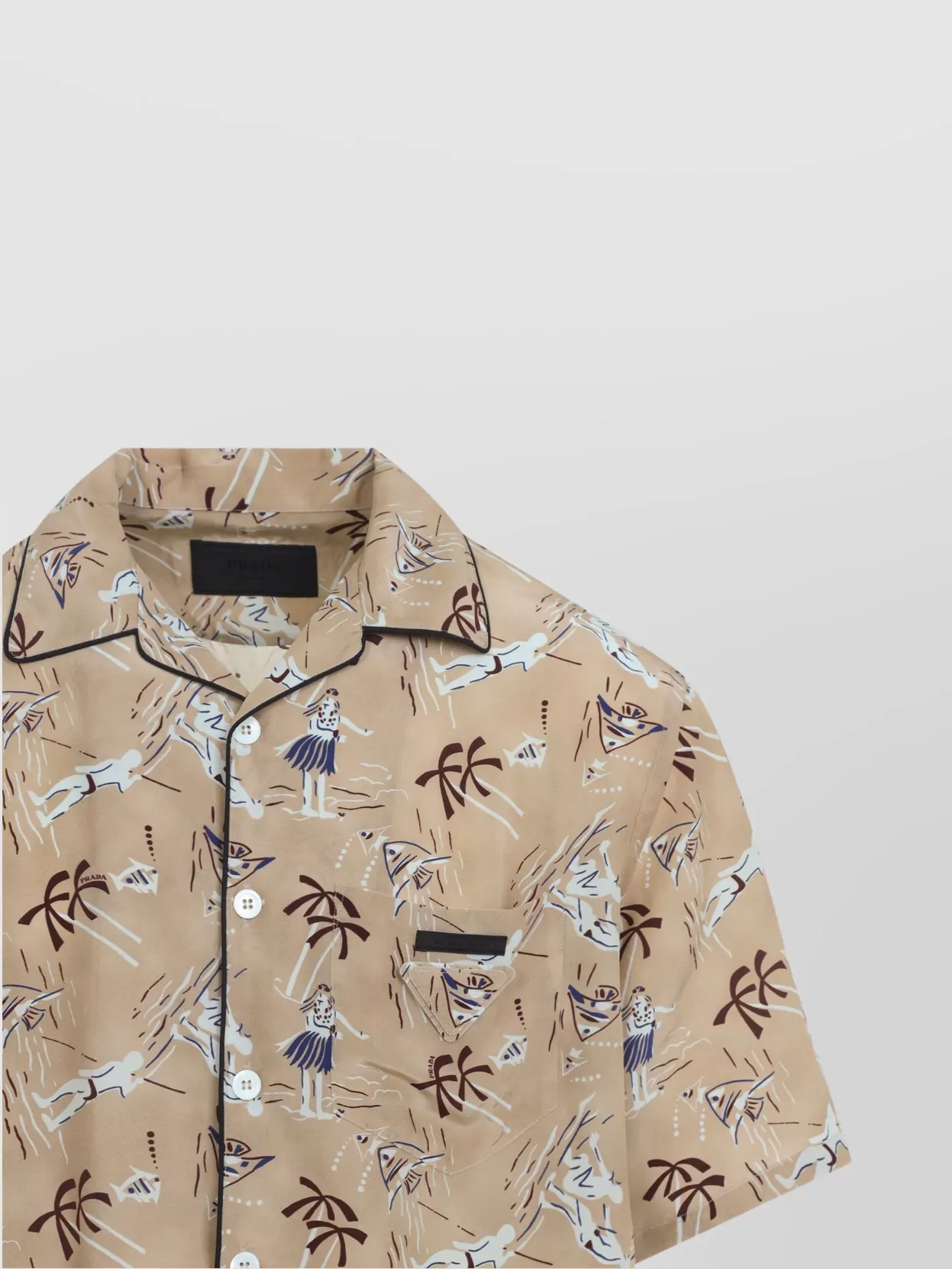 Tシャツ・カットソー PRADA Prada Viscose and Silk Shirt (UCS524SOOO 17OY F0770) Cameo Printed silk blend bowling shirt | PRADA