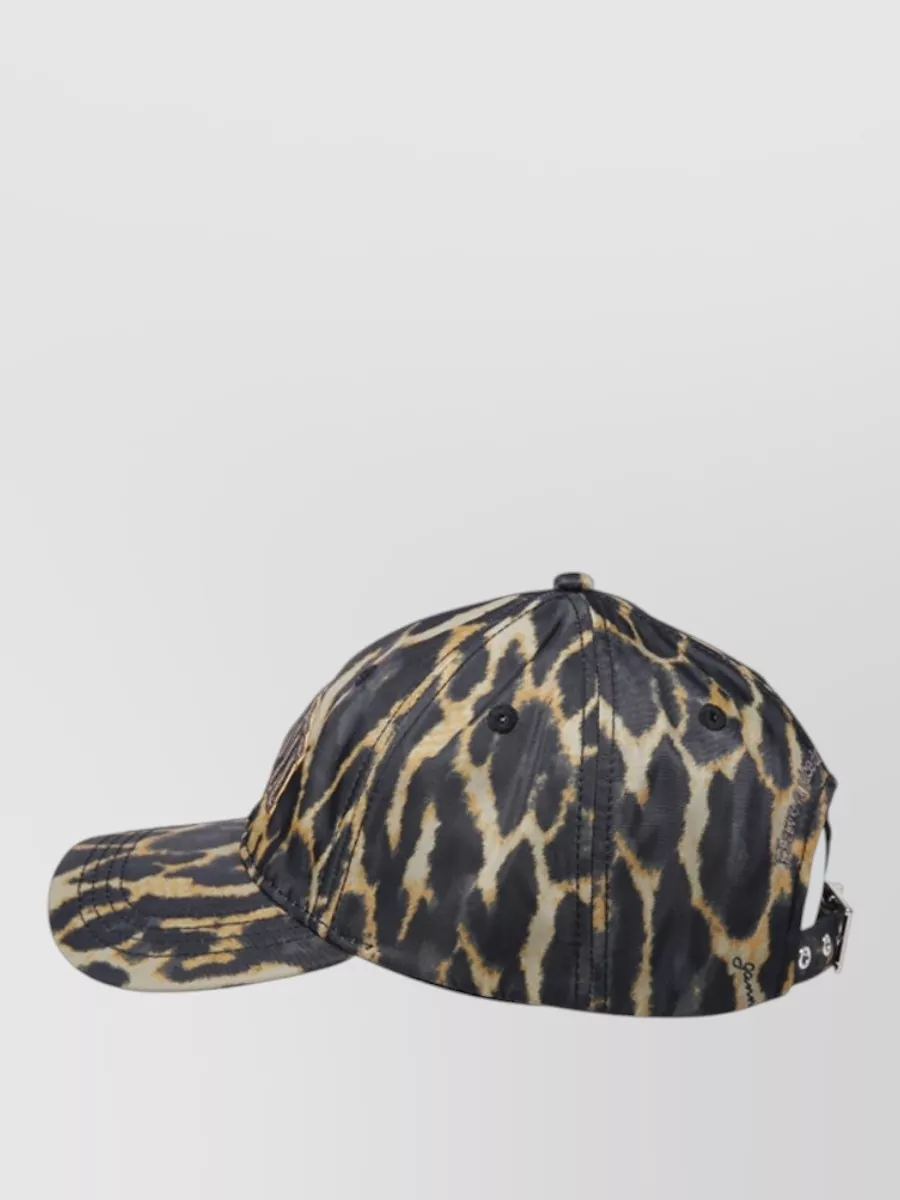 Ganni Nylon Cap Animal Print Curved Brim