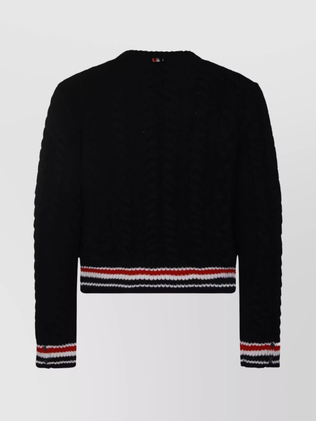 Thom Browne Cable Knit Crew Sweater With Ribbed Cuffs In Black