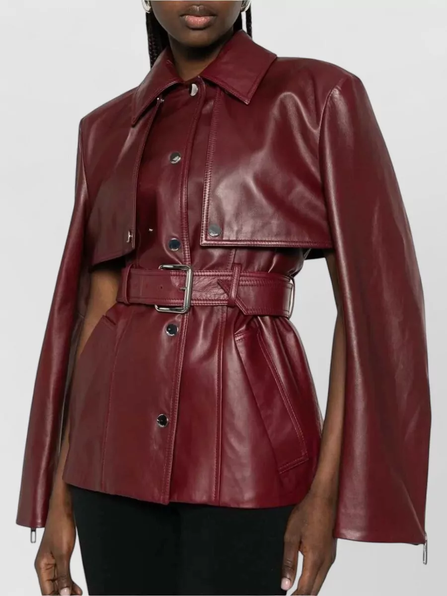 Sportmax Leather Belted Long-Sleeve Jacket