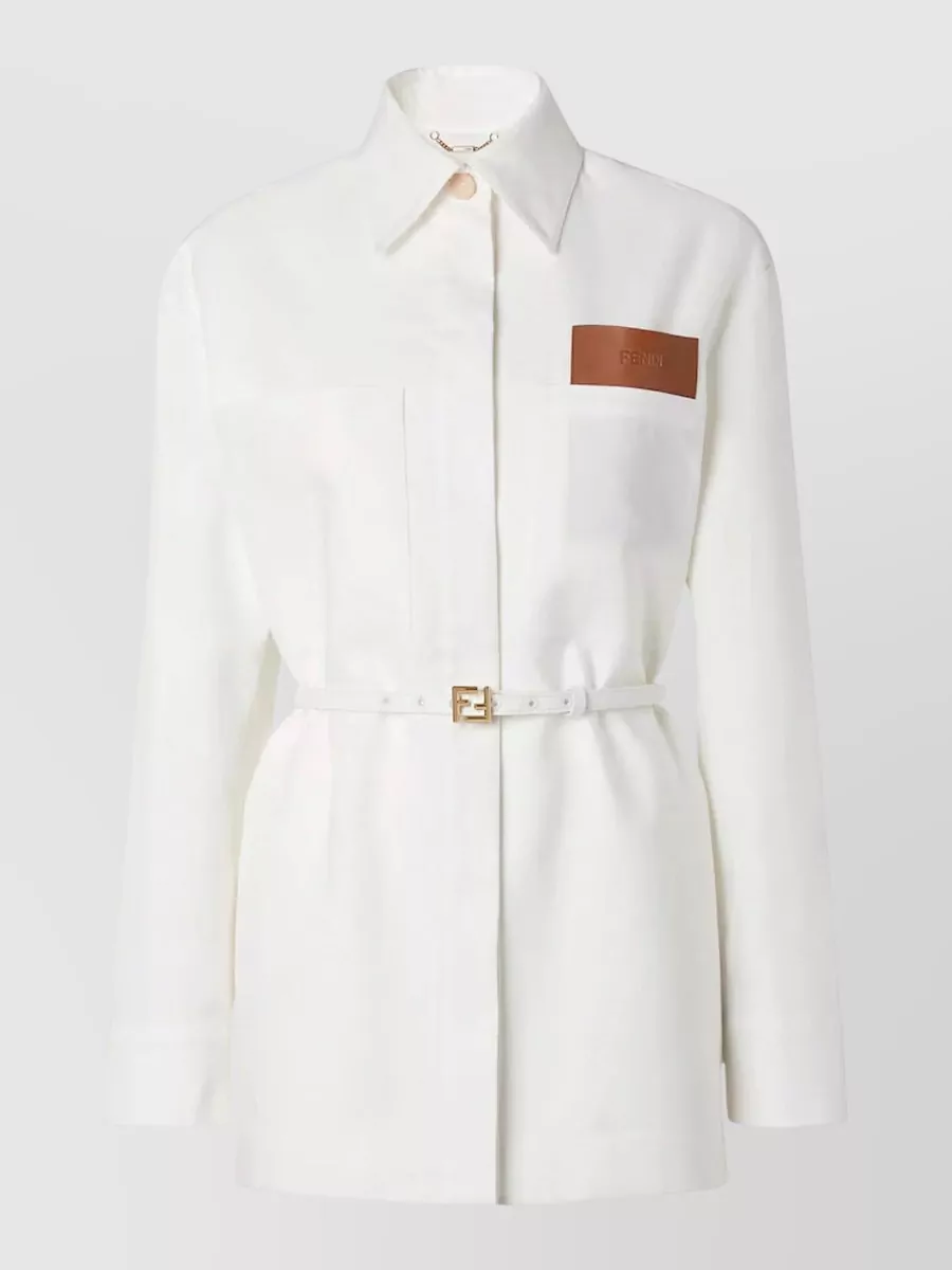 Fendi linen belted single-breasted jacket
