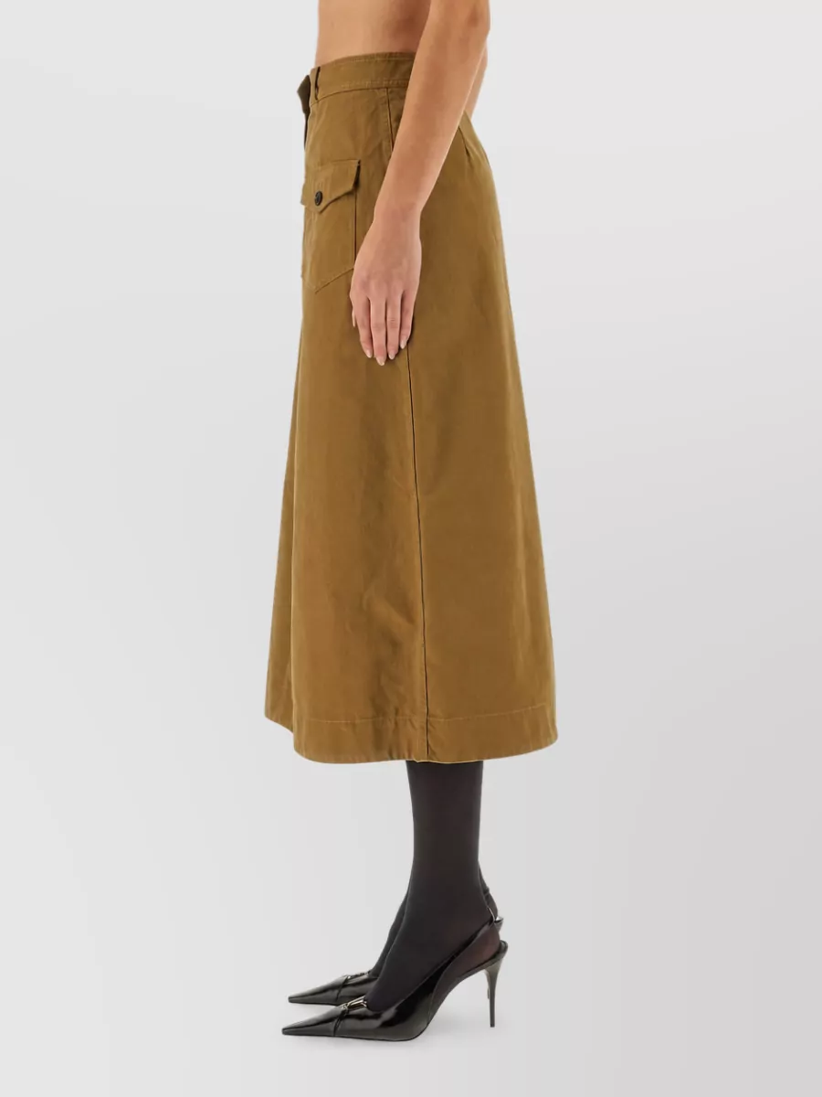 Saint Laurent buttoned cotton midi a-line skirt