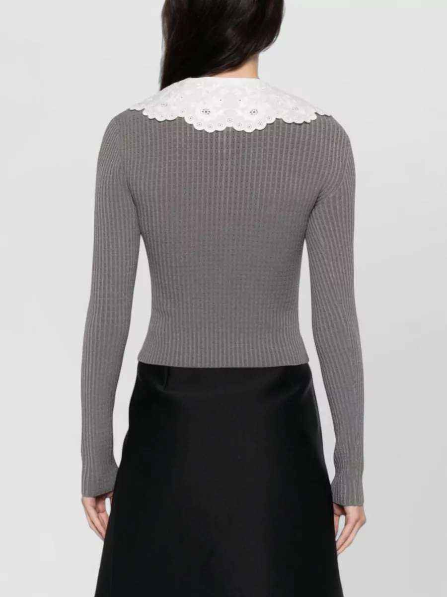 Self-Portrait Pointelle-Knit Lace-Collar Blouse