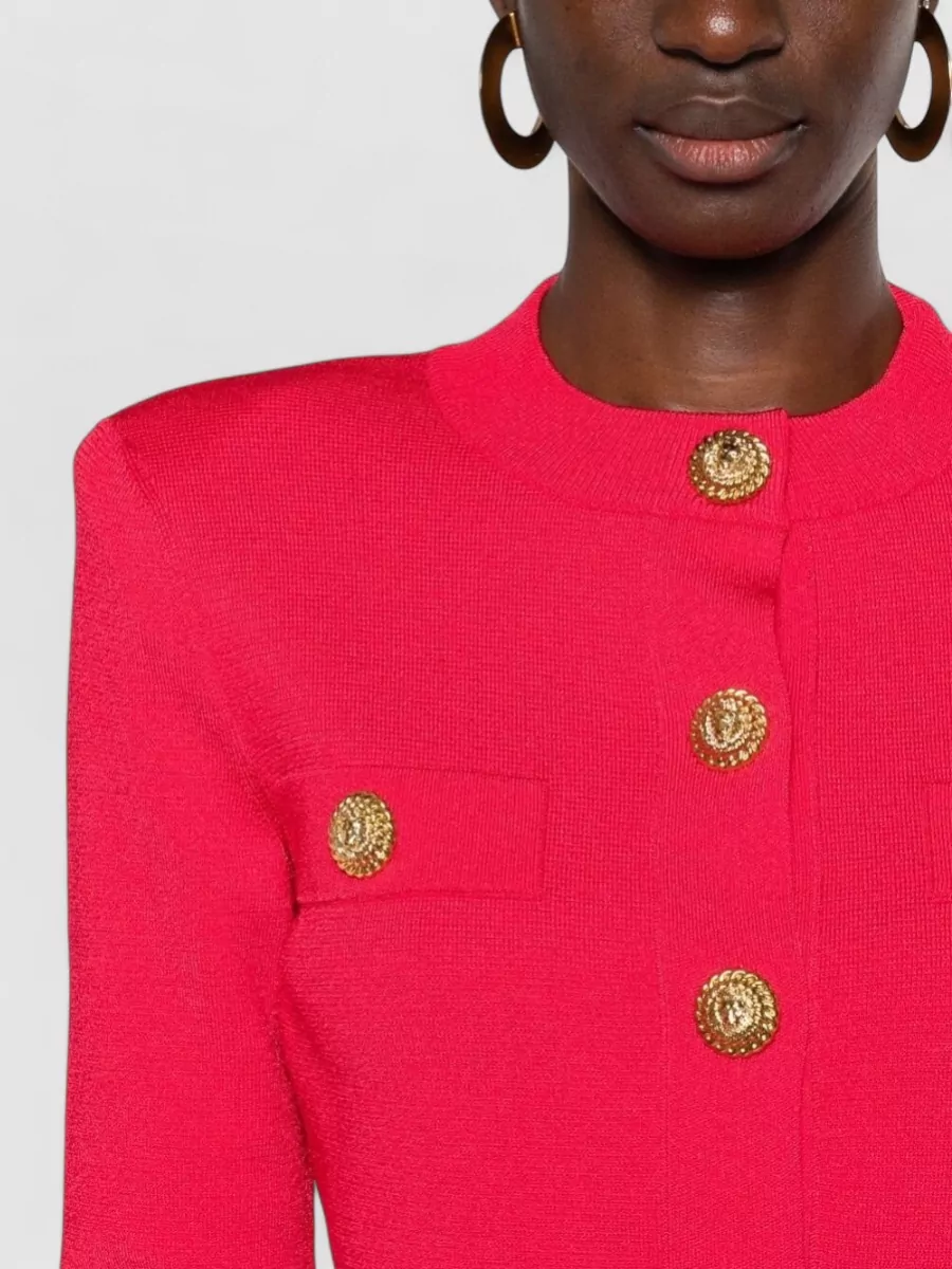 Balmain Cropped Cardigan Round Neck Gold Buttons