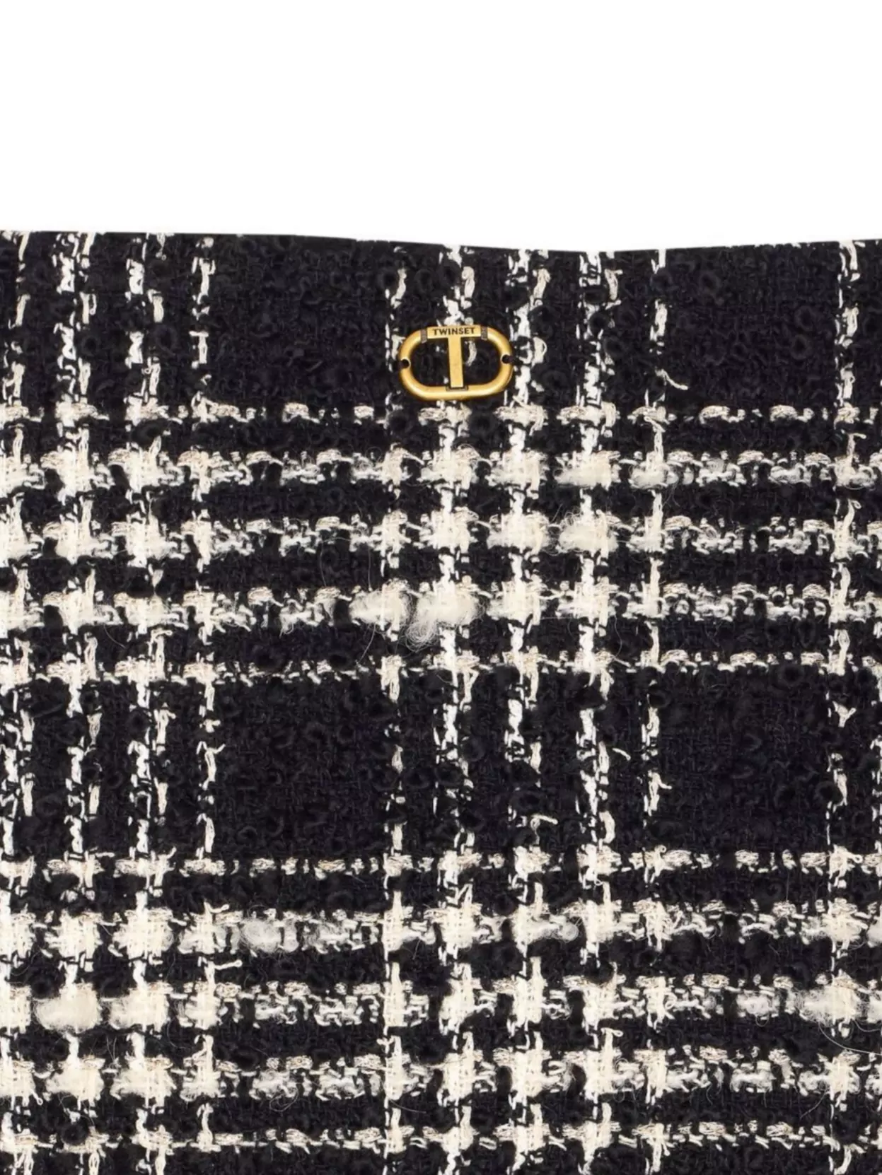 Twinset Textured Plaid Skirt With Embroidery And Lace In Black