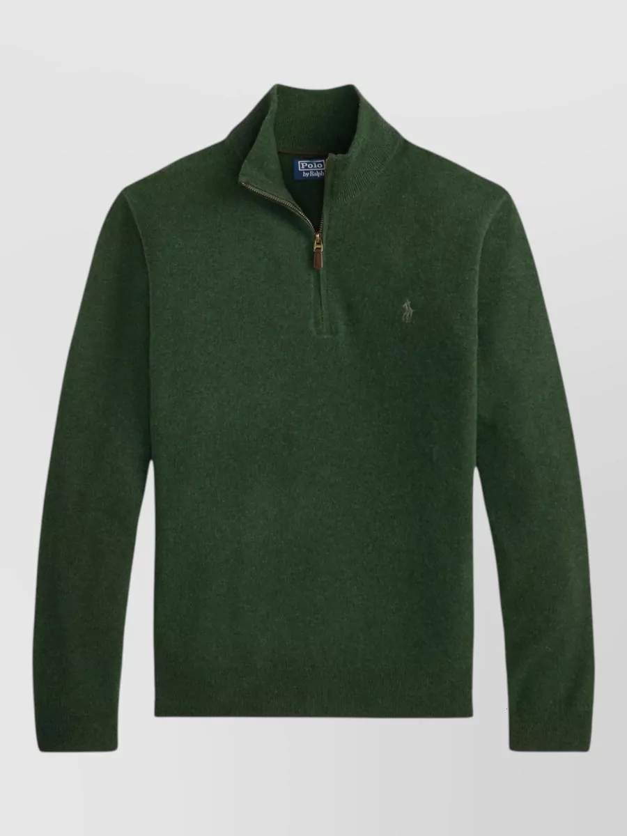 Polo Ralph Lauren wool ribbed mock neck quarter zip sweater