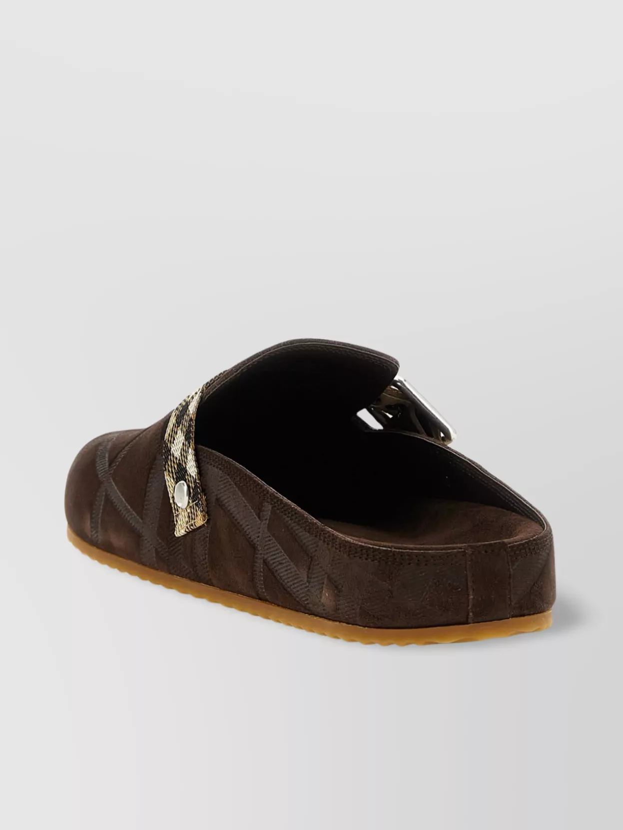 Burberry Strap Patterned Round Toe Rubber Sole Slip-on In Brown