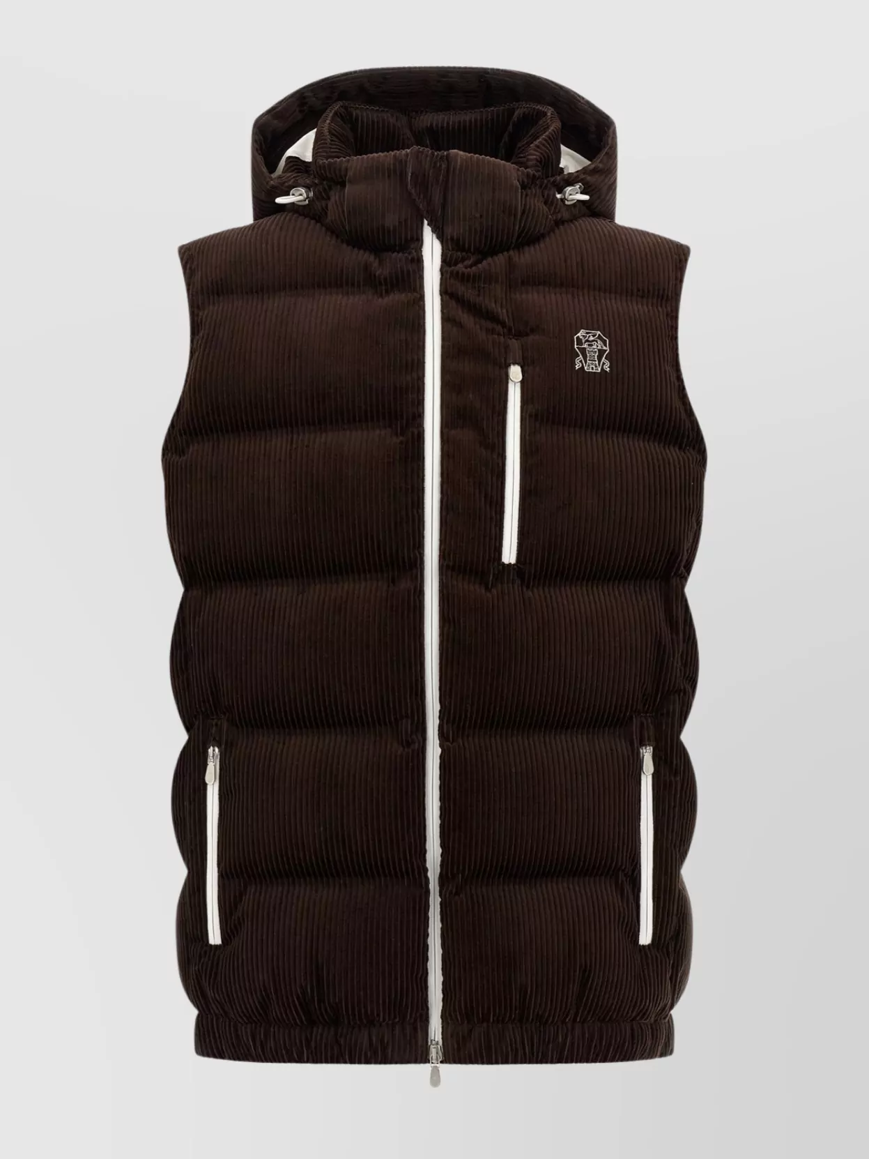 Brunello Cucinelli Velvet Padded Hooded Sleeveless Gilet
