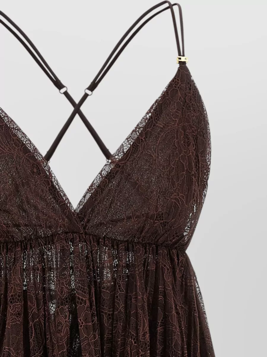 Elisabetta Franchi Lace Pleated Floral Mini Dress
