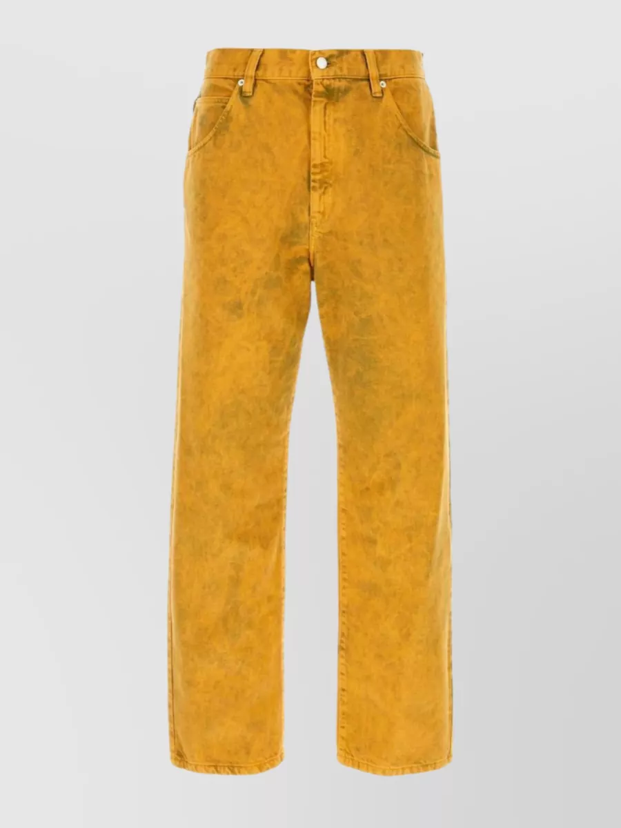 Shop Namacheko Wide-leg Denim Trousers With Convenient Pockets In Yellow