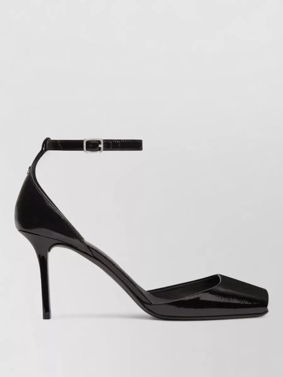 Courrèges Patent Leather Peep Toe Ankle Strap Pumps