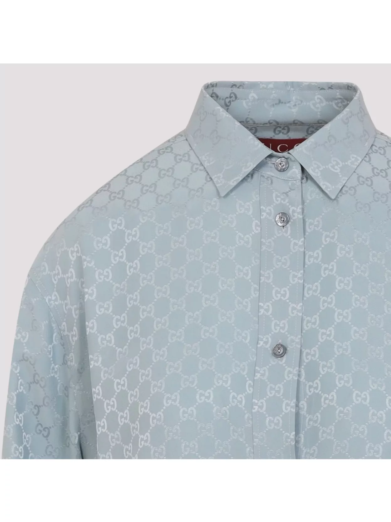 Gucci Womens Aqueous Monogram Relaxed-fit Silk Shirt In Blue