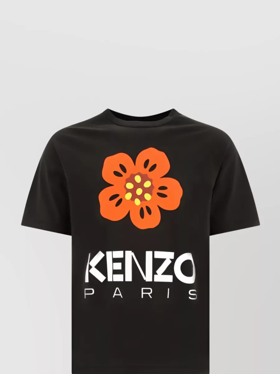 Shop Kenzo Floral Logo Print Short Sleeve T-shirt In Black