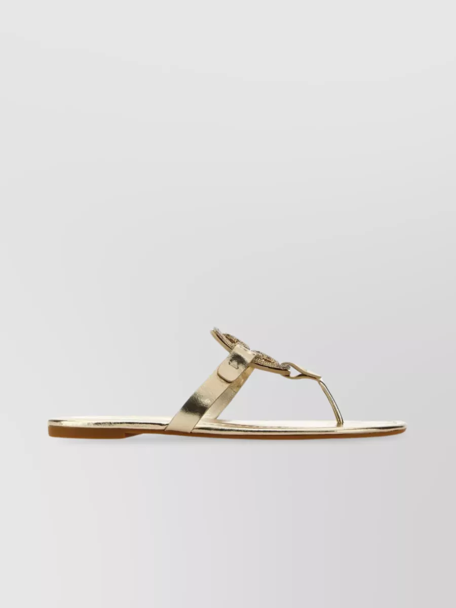 Shop Tory Burch Miller Metallic Leather Thong Slippers