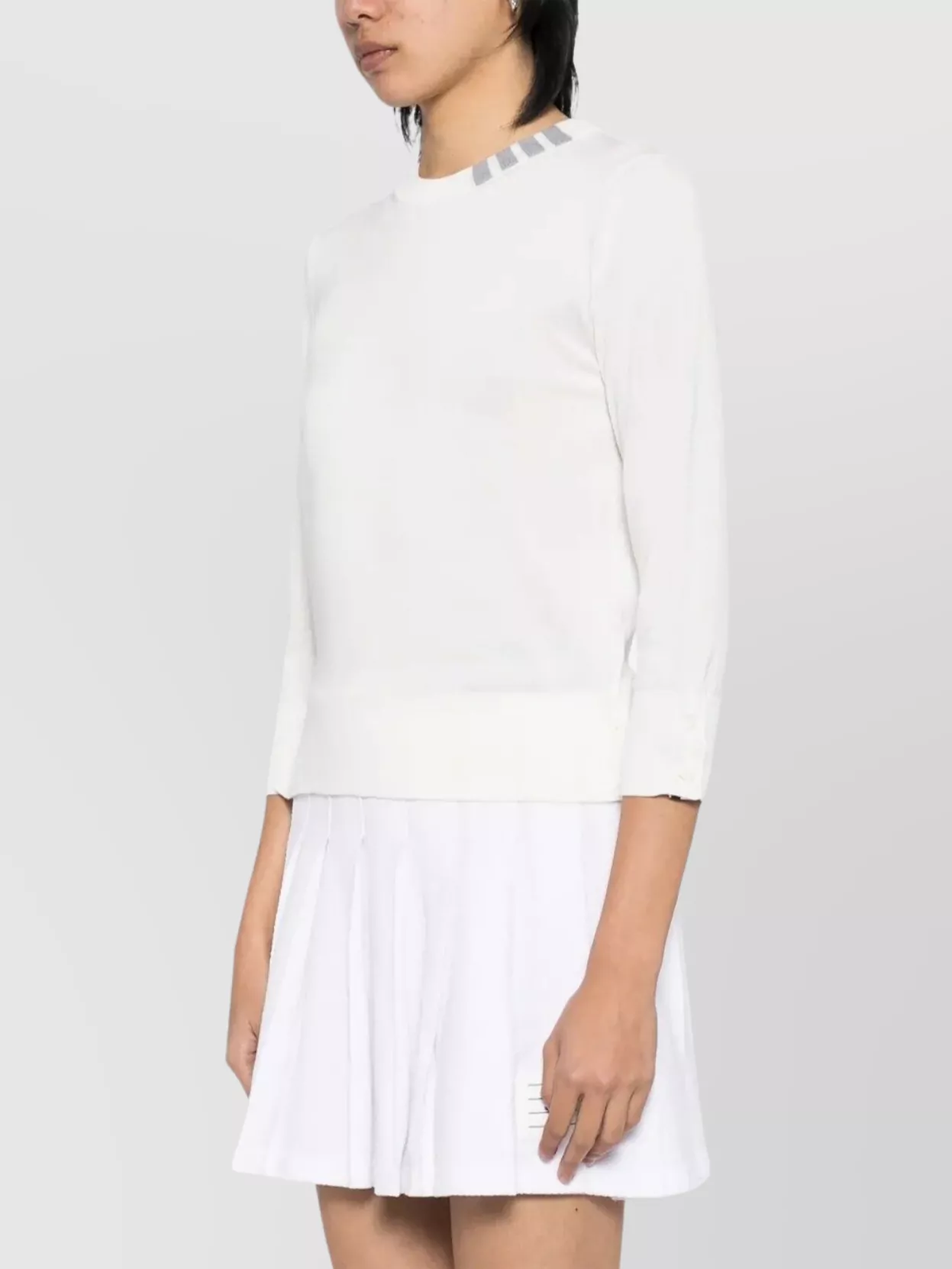 Thom Browne 3/4 Sleeve Crew Neck Cotton Pullover