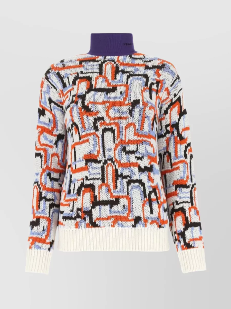 Shop Prada Geometric Embroidered Crewneck Sweater In Grey